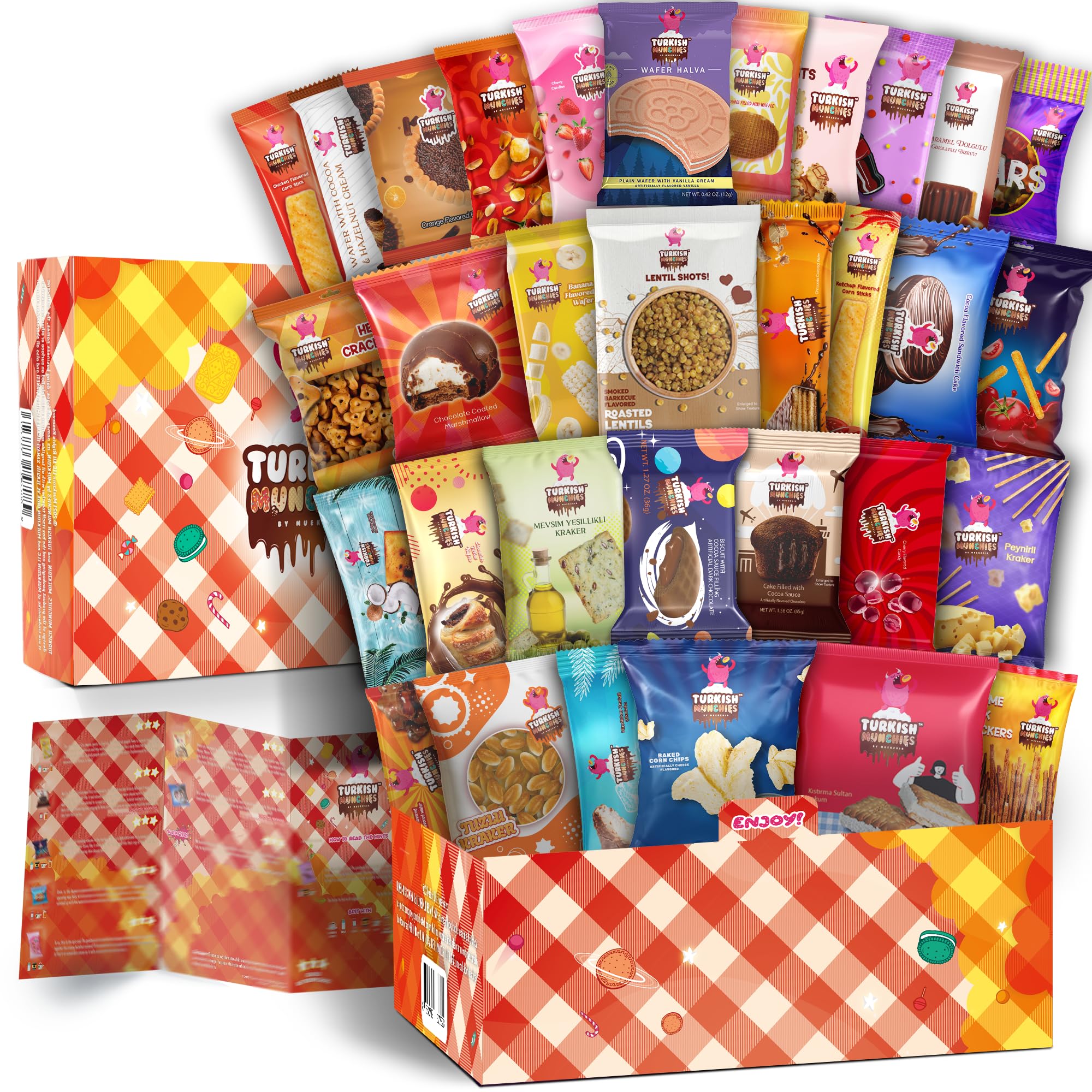 Premium International Snack Box - 32 Full-Size Exotic Snacks from Turkey & Worldwide | Unique Gourmet Candy Gift Set for Foodies | Perfect for Office Snacking, Birthday Gifts & Cultural Food Exploration