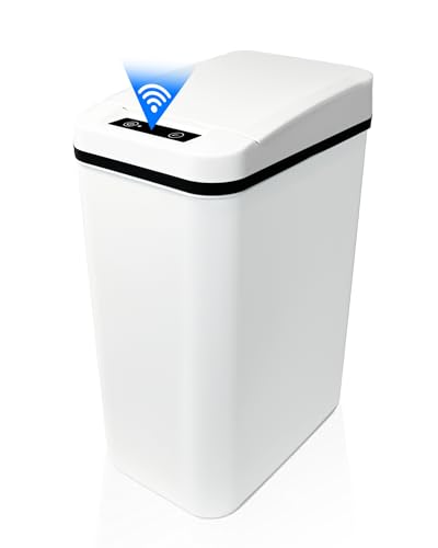Zaaqii 3 Gallon Motion Sensor Trash Can with Lid - Slim White Smart Waterproof Touchless Garbage Bin for Bathroom, Bedroom, Living Room, Toilet & Office | Hands-Free Waste Disposal Solution for Modern Homes
