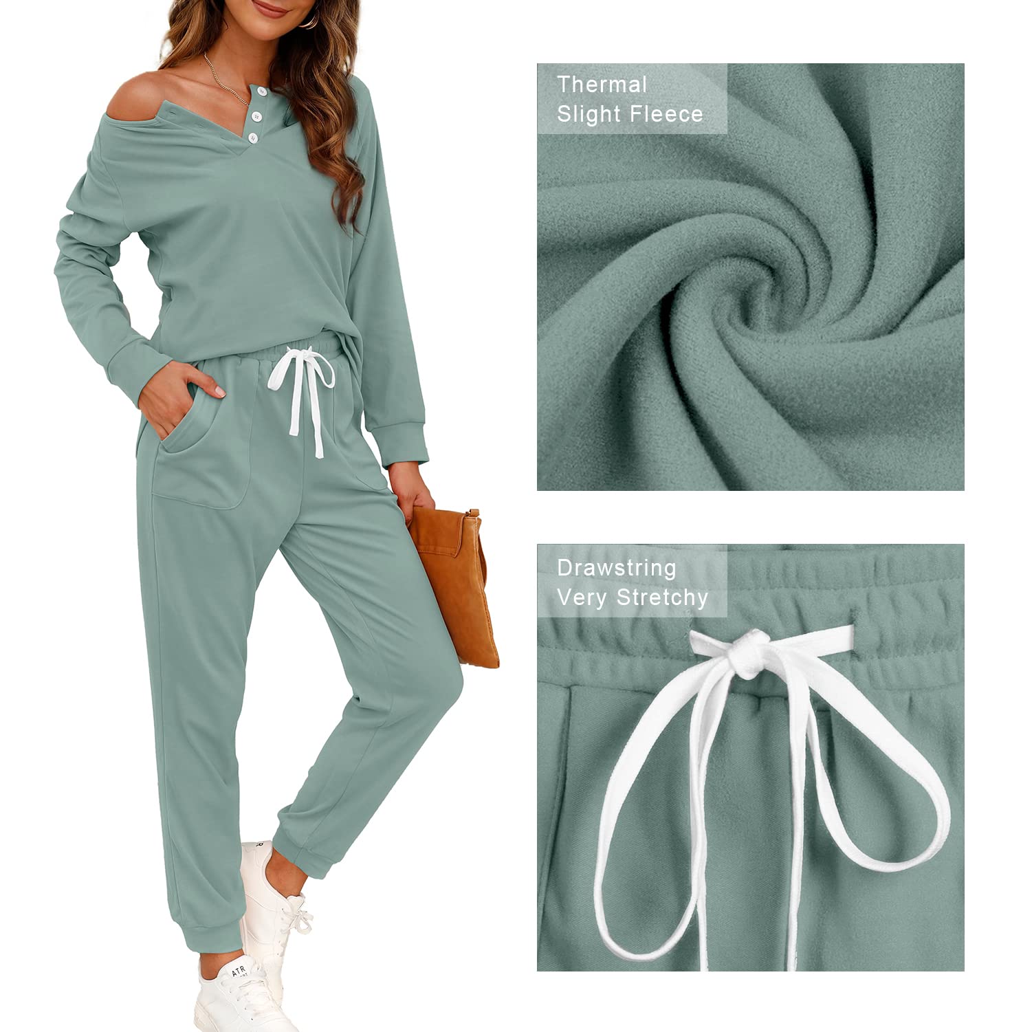 WIHOLL Women's 2-Piece Lounge Set - Button Down Sweatshirt & Sweatpants Outfit with Pockets | Comfy Casual Wear for Home, Travel & Relaxation