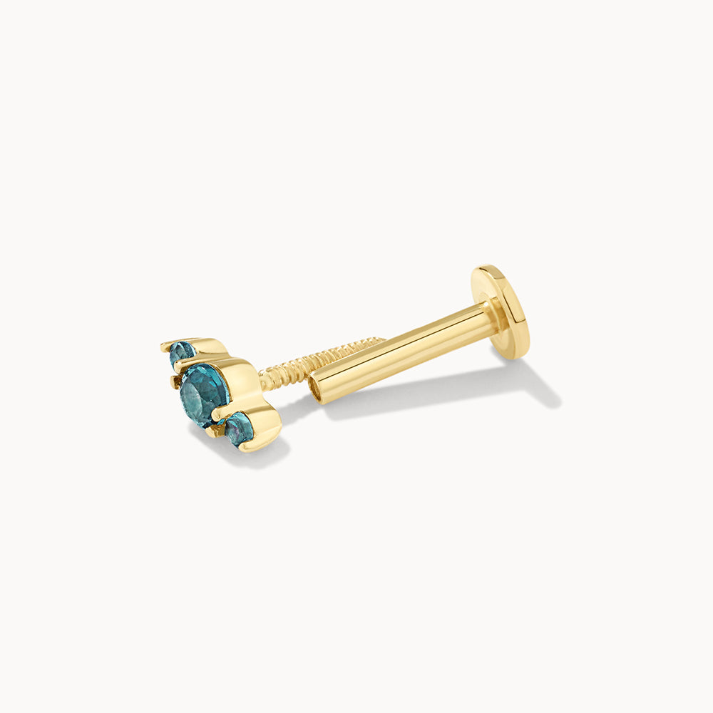 10k Gold Blue Topaz Trio Bar Helix Single Stud Earrings for Women - Perfect for Everyday Wear, Parties & Gifts