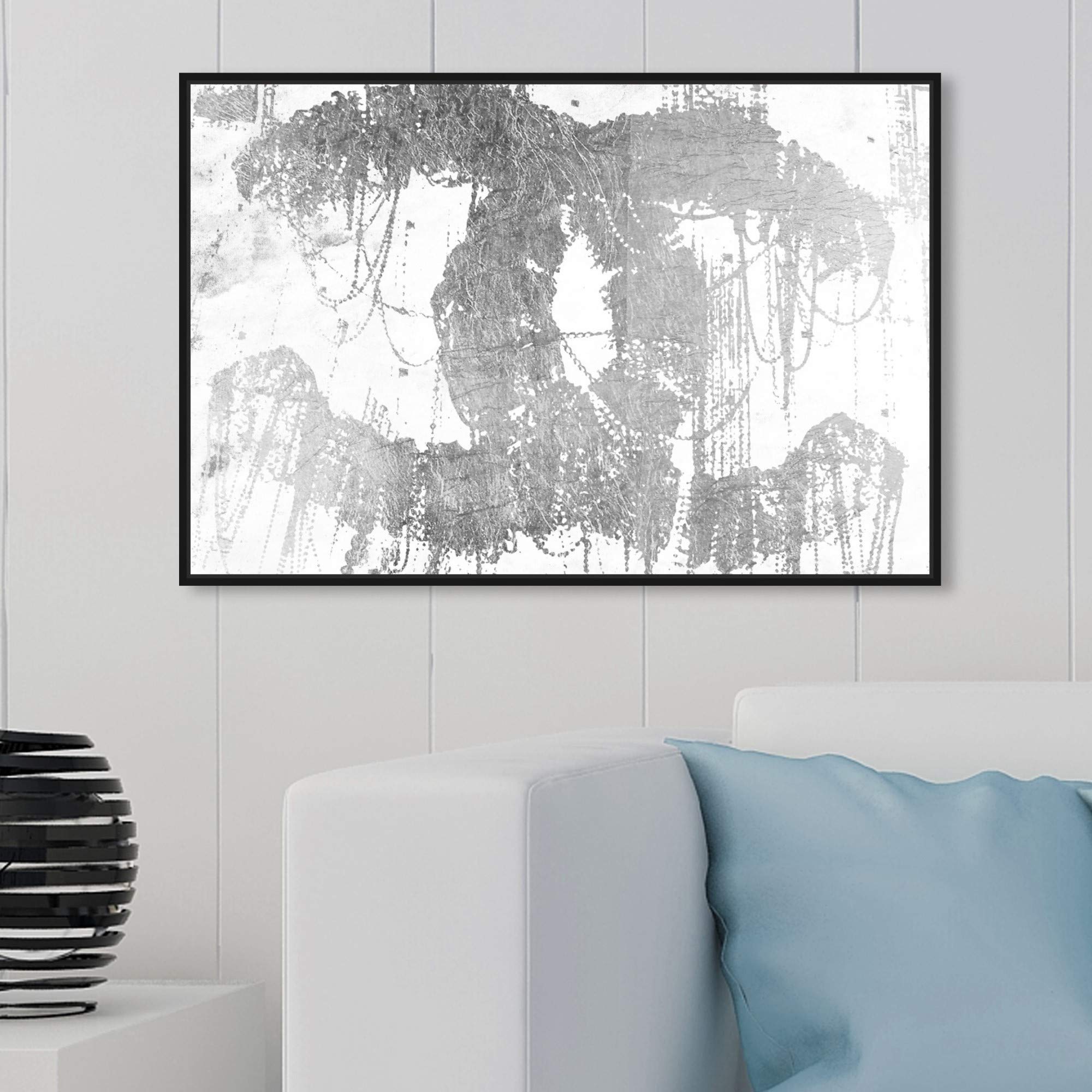 Oliver Gal Artist Co. 'Hey Lolita Silver' Fashion Glam Wall Art - 30x20 Inch Framed Canvas Print in Gray & White | Perfect for Living Room, Bedroom & Office Decor