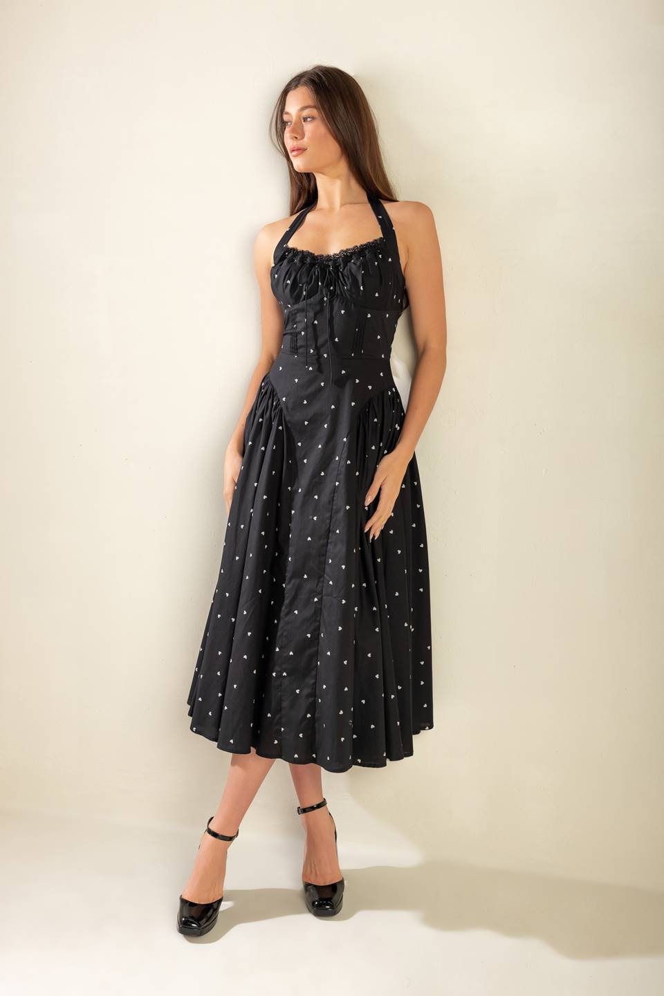 Confident Cues Heart Print Halter Dress - Black | Flirty & Feminine Summer Dress for Beach, Date Night & Parties