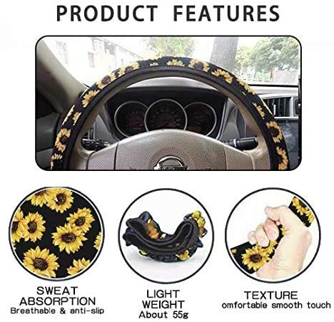 XYZCANDO 14-in-1 Car Interior Accessories Set - Elastic Steering Wheel Cover, Breathable Seat Covers, Non-Slip Floor Mats, Headrest & Armrest Protectors, Safety Seatbelt Covers - Perfect for Firefighters, Truck & SUV Drivers, Long Commutes & Road Trips