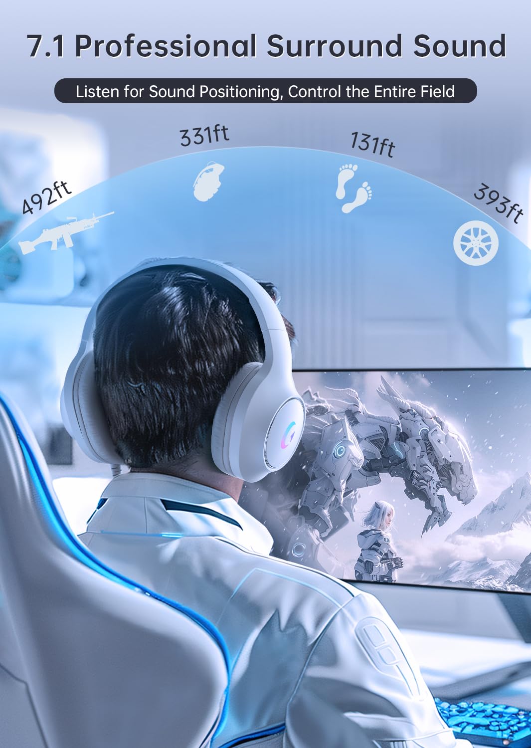 CM7002 RGB Gaming Headset with Noise Canceling Mic - 50MM Drivers, 3.5MM Jack for PS5, PS4, PC, Mac, Switch & Xbox Series - Light White | Perfect for FPS, Streaming & Competitive Gaming