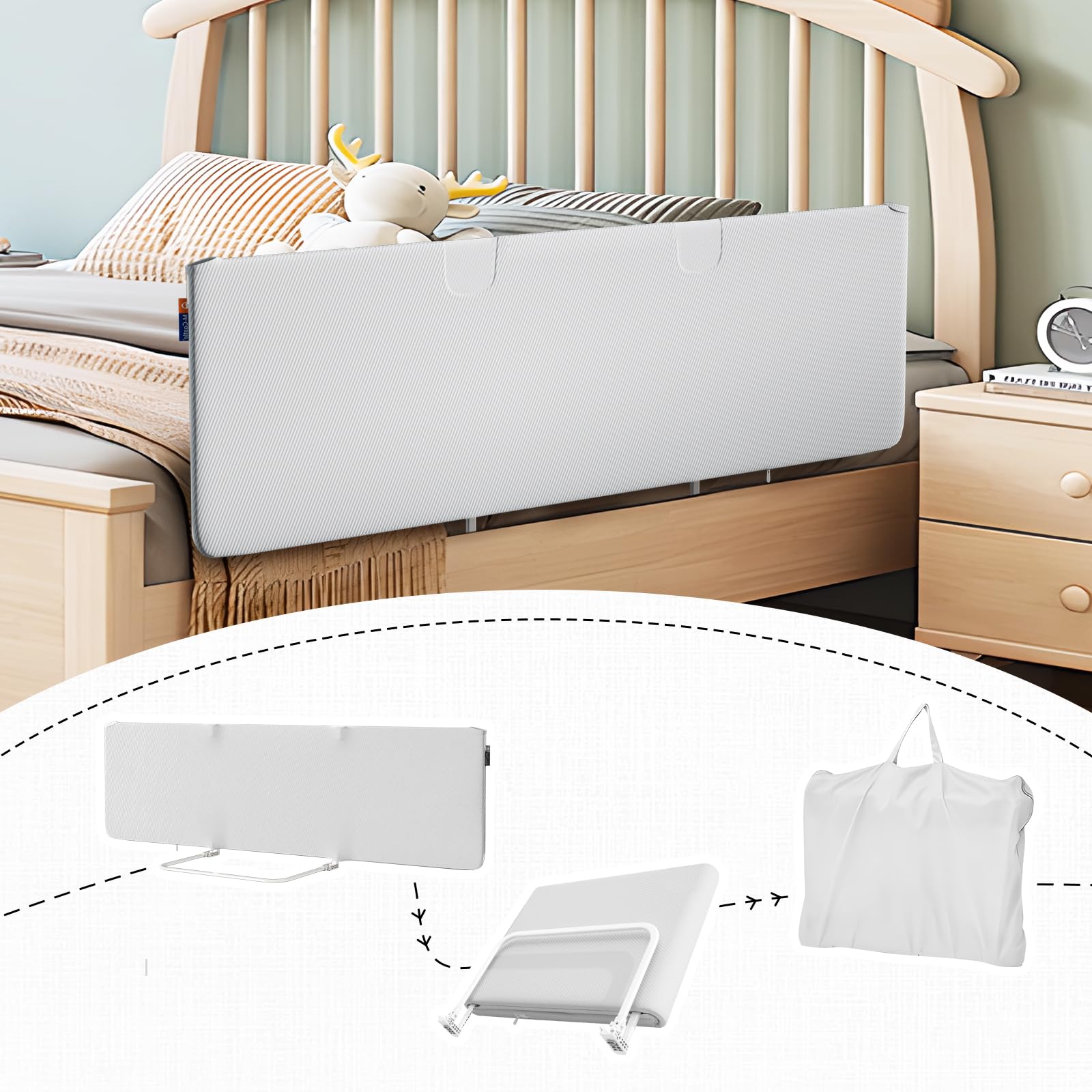 **Toddler Bed Rail for Crib, Twin & Bunk Beds - 59 Inch Lightweight Portable Safety Guardrail - Easy to Install for Kids & Toddlers - Perfect for Travel, Home & Daycare Use**
