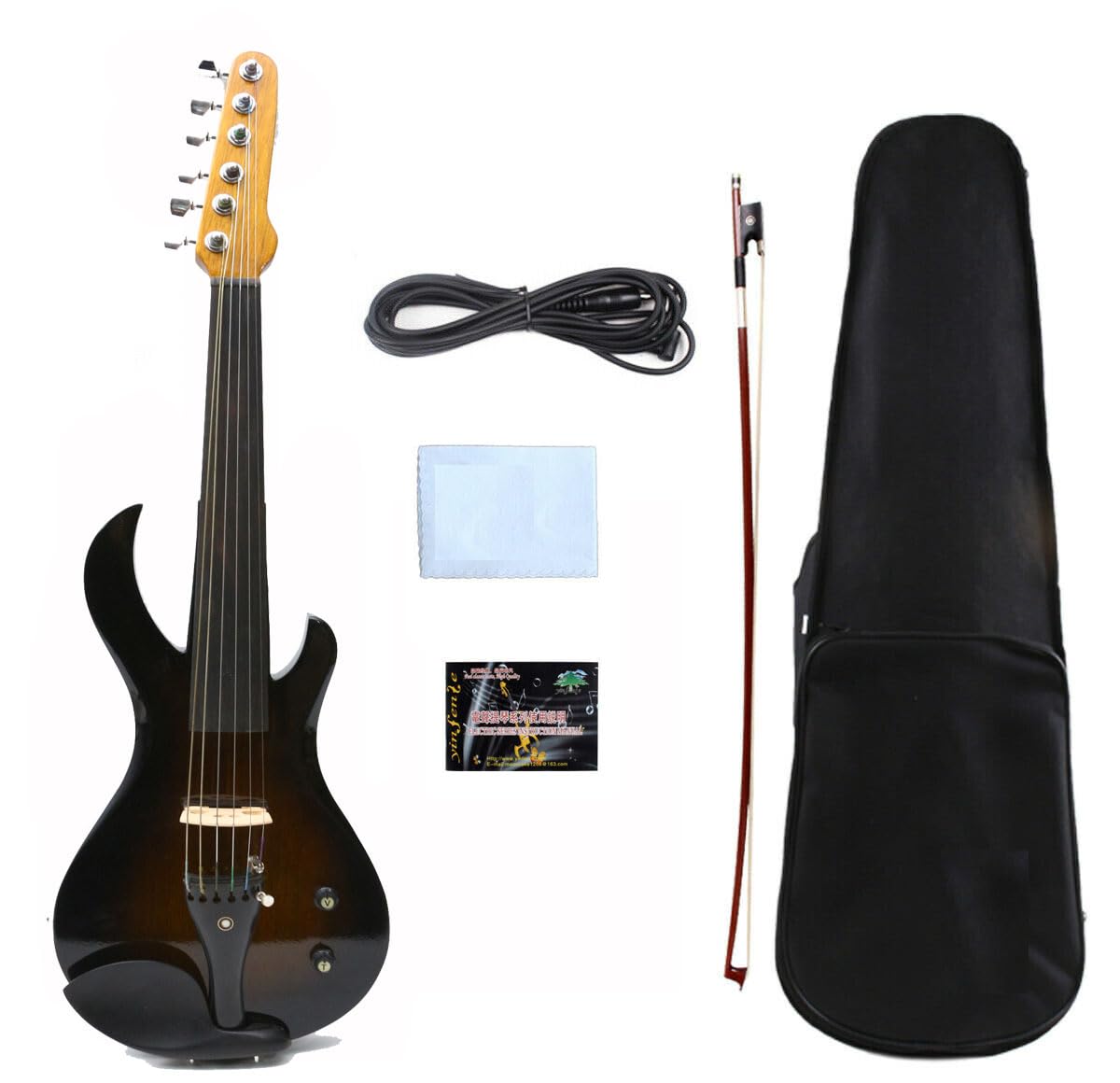 **4/4 Full Size Solid Wood Electric Violin with Ebony Fittings – 6-String Sunburst Design, Includes Violin Case & Bow – Perfect for Performances, Practice & Studio Recording**