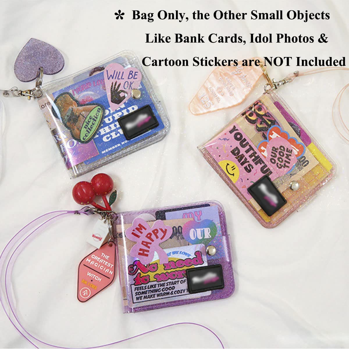 2 Pack Clear Bifold Wallet for Women - Cute PVC Jelly ID Card Holder with Neck Lanyard, Small Purse for Girls (Pink) - Perfect for Travel, Work, and Everyday Use