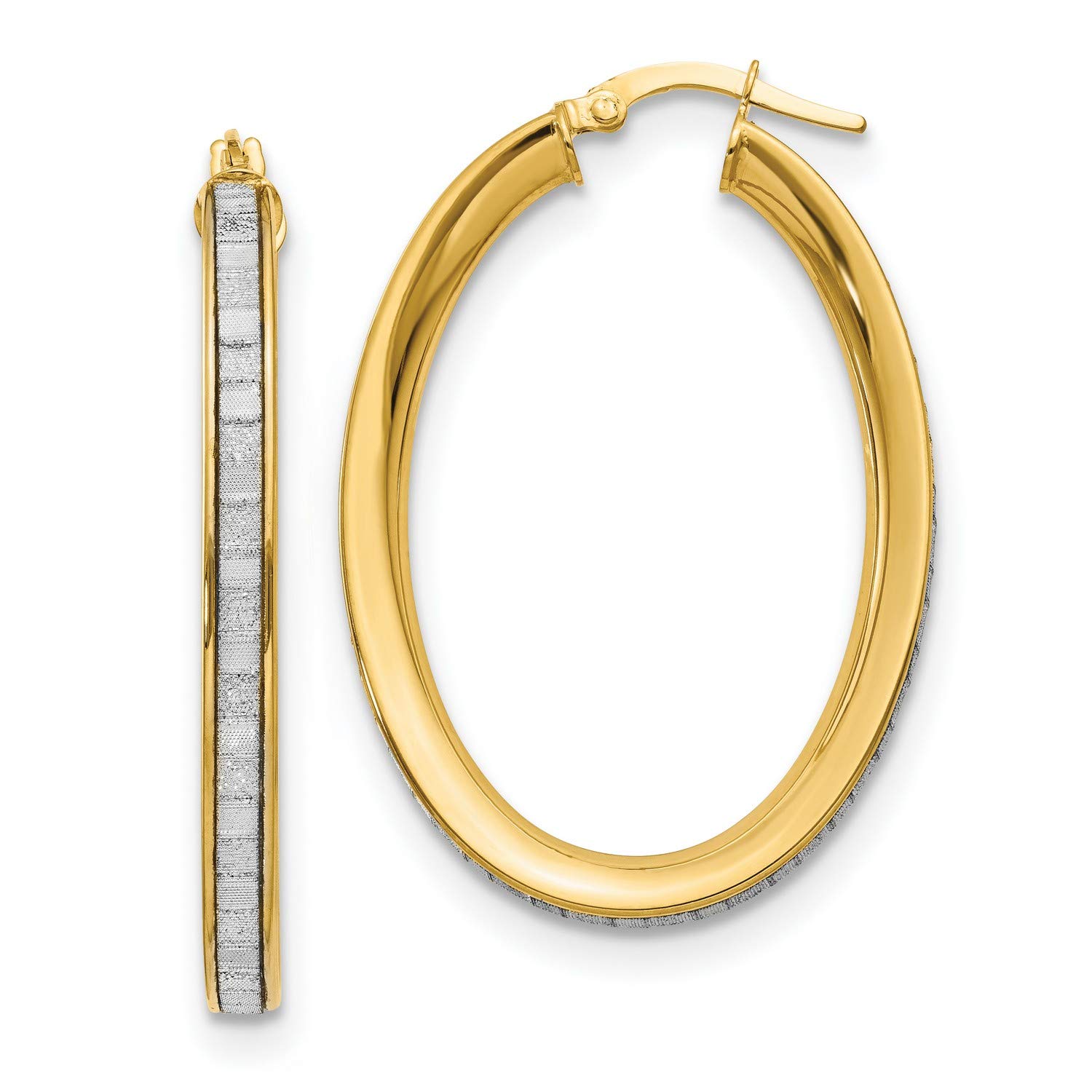 14K Yellow Gold Glimmer Hoop Earrings for Women - 39x14.8mm Polished Textured Hoops - Perfect for Parties, Weddings & Everyday Wear