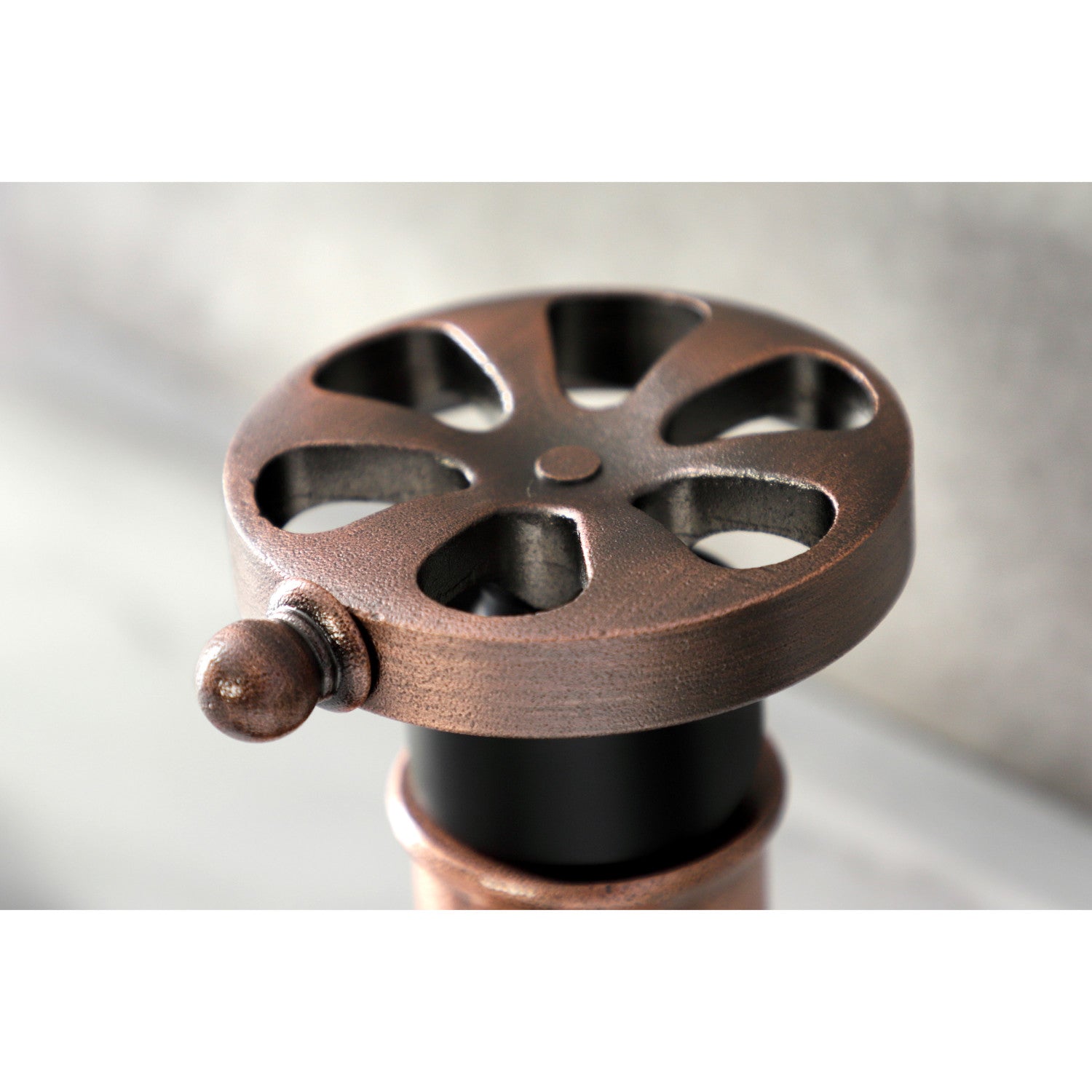 Belknap KSD282RXAC Single Handle 1-Hole Bathroom Sink Faucet with Deck Plate & Push Pop-Up Drain - Matte Black/Antique Copper - Perfect for Modern & Vintage Bathroom Renovations