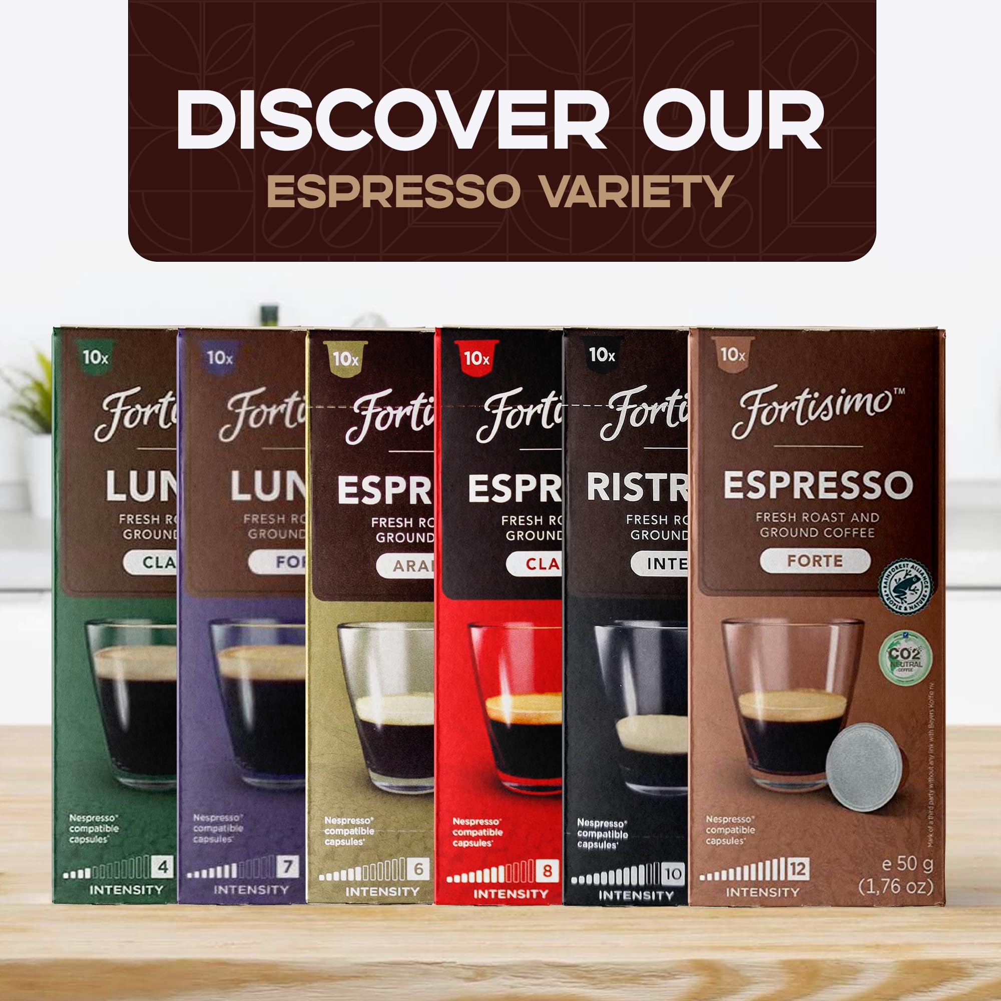 FORTISIMO Espresso Pods Variety Pack - 100 Count Nespresso Original Line Compatible Coffee Capsules - Italian Roast Dark Rich Flavor - Perfect for Home Office Breakfast or After Dinner Coffee Break