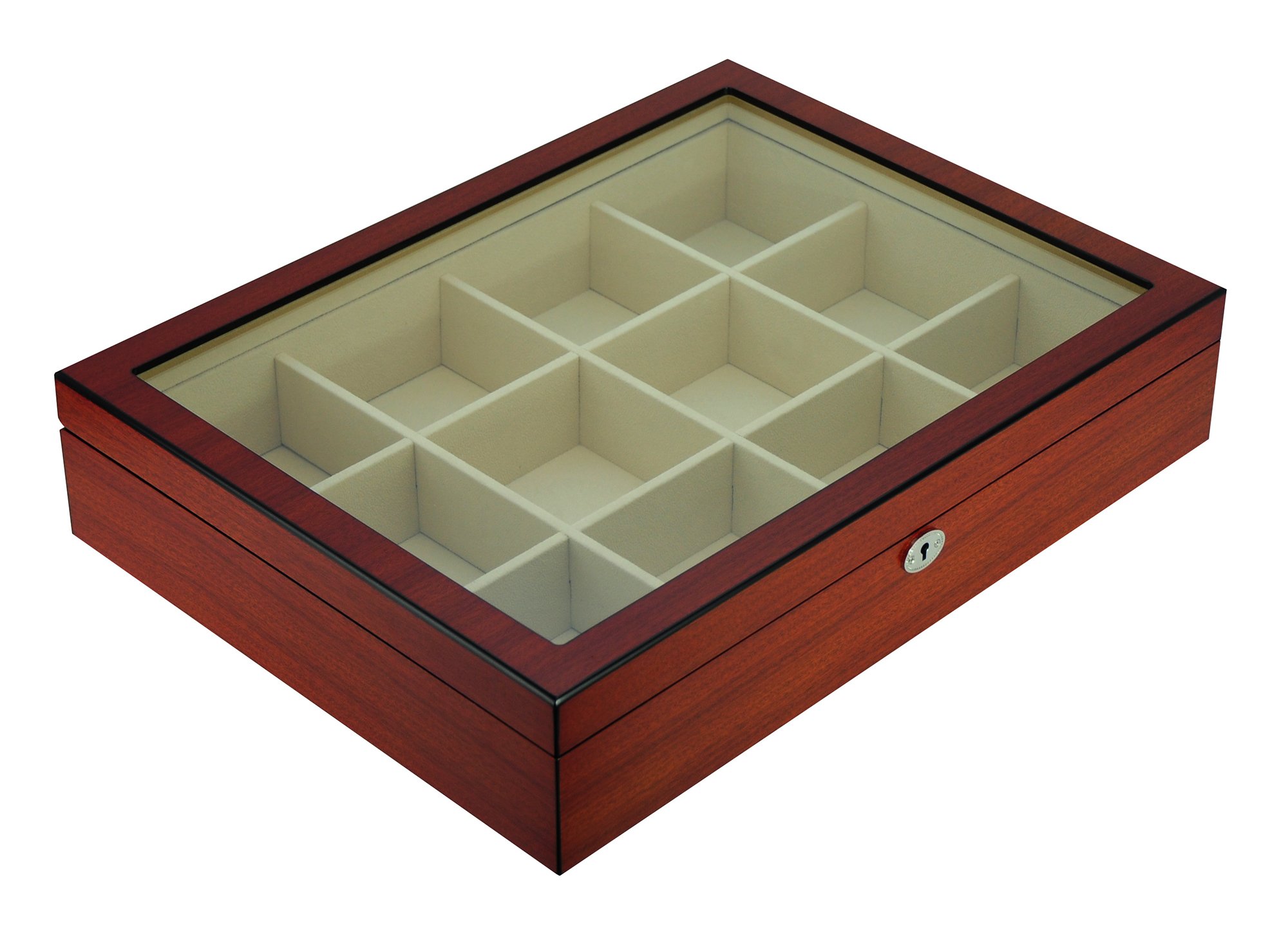 Cherry Wood Display Case for 12 Ties, Belts & Accessories - Premium Storage Box for Men | Perfect Father's Day Gift & Home Office Organization Solution