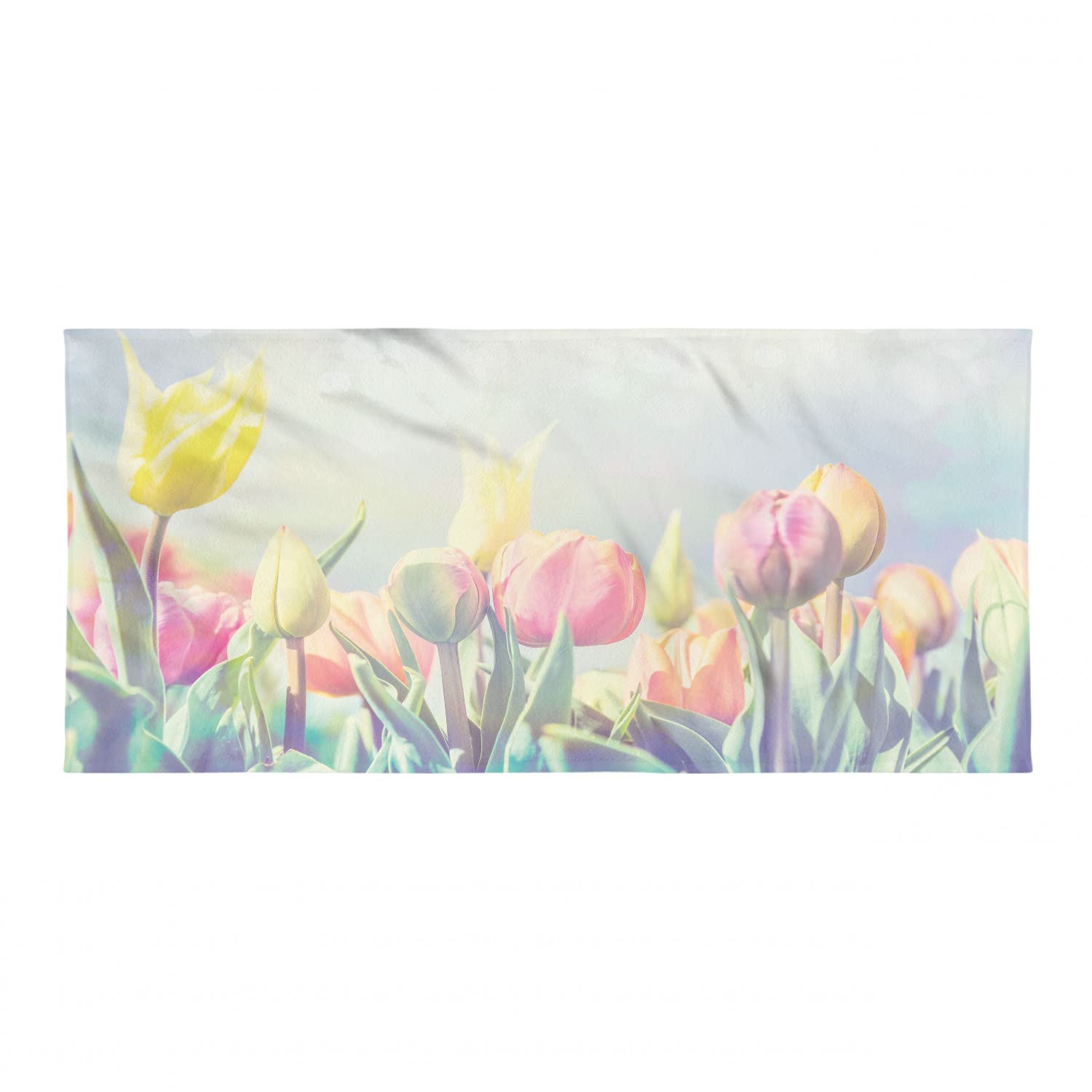 Ambesonne Pastel Backpacking Towel - Quick Dry Soft Absorbent Microfiber for Camping, Hiking, Beach & Travel | Tulip Flower Park Landscape Design | Compact Lightweight for Outdoor Adventures