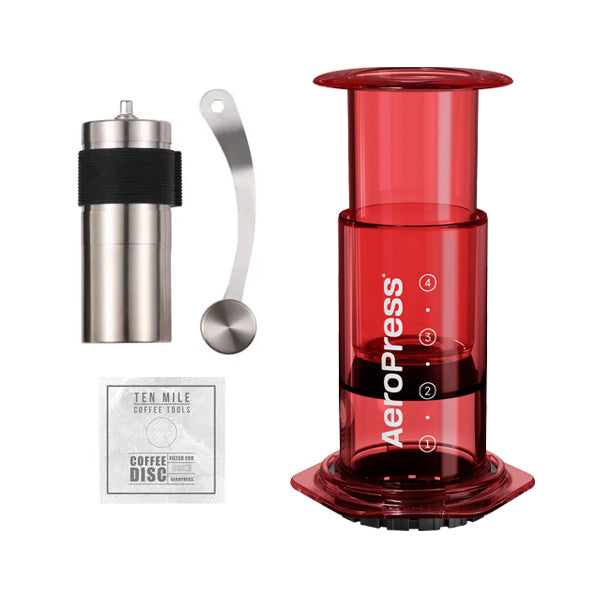 AeroPress Clear Coffee Maker Starter Kit - Portable Espresso & Coffee Press for Travel, Camping, Office & Home Brewing - Includes Filters & Scoop