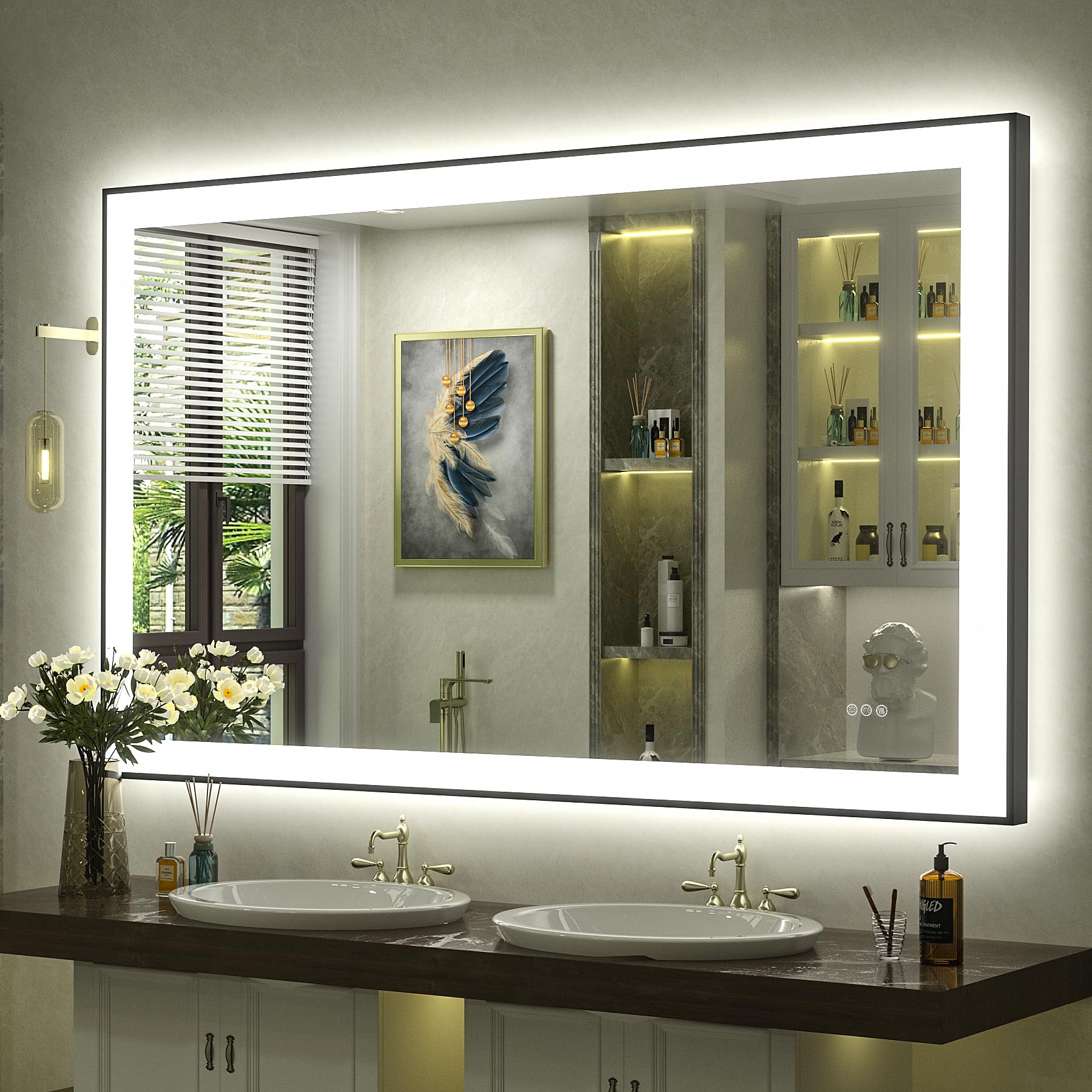 50x30 Inch Black Framed LED Bathroom Mirror with Dimmable Lights - Anti-Fog, Shatterproof Vanity Mirror with Memory Function & Dual Backlit/Front Lighting (ETL Certified) - Perfect for Modern Bathrooms, Bedroom Vanity & Makeup Areas