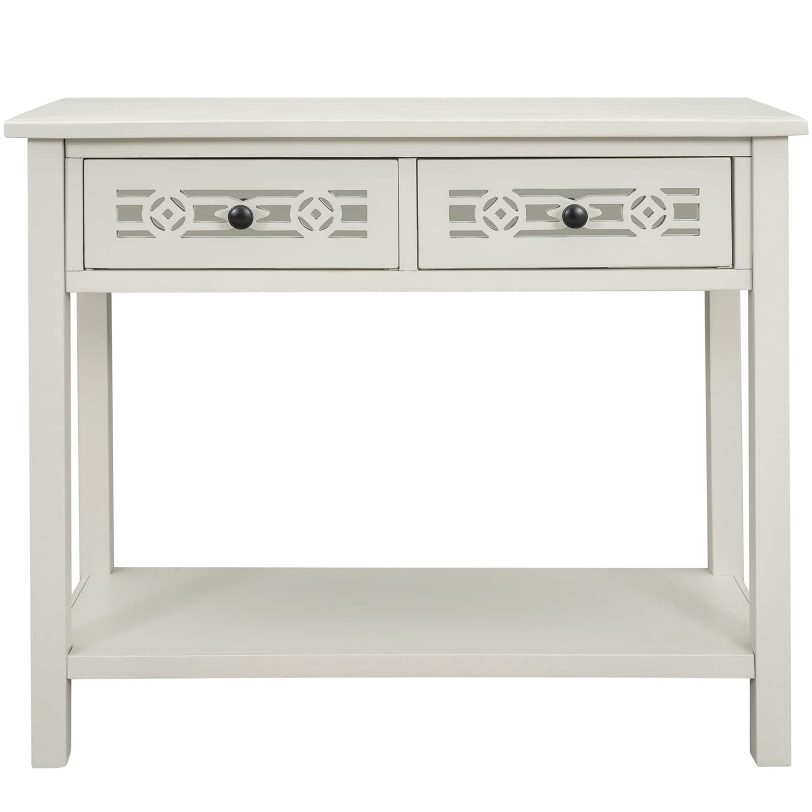 CIOOCPK Classic Wooden Console Table with Hollow-Out Design, 2 Drawers & Open Shelf - Large Storage Entryway Sofa Table for Hallway, Living Room (35.4