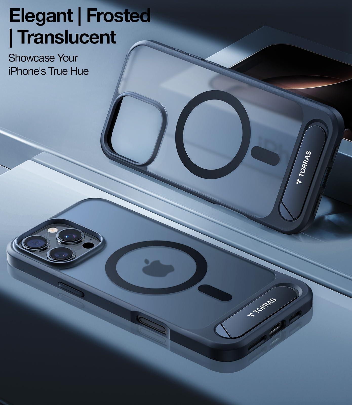 TORRAS Magnetic iPhone 16 Pro Max Case with Kickstand - Slim Matte Black for Work & Travel