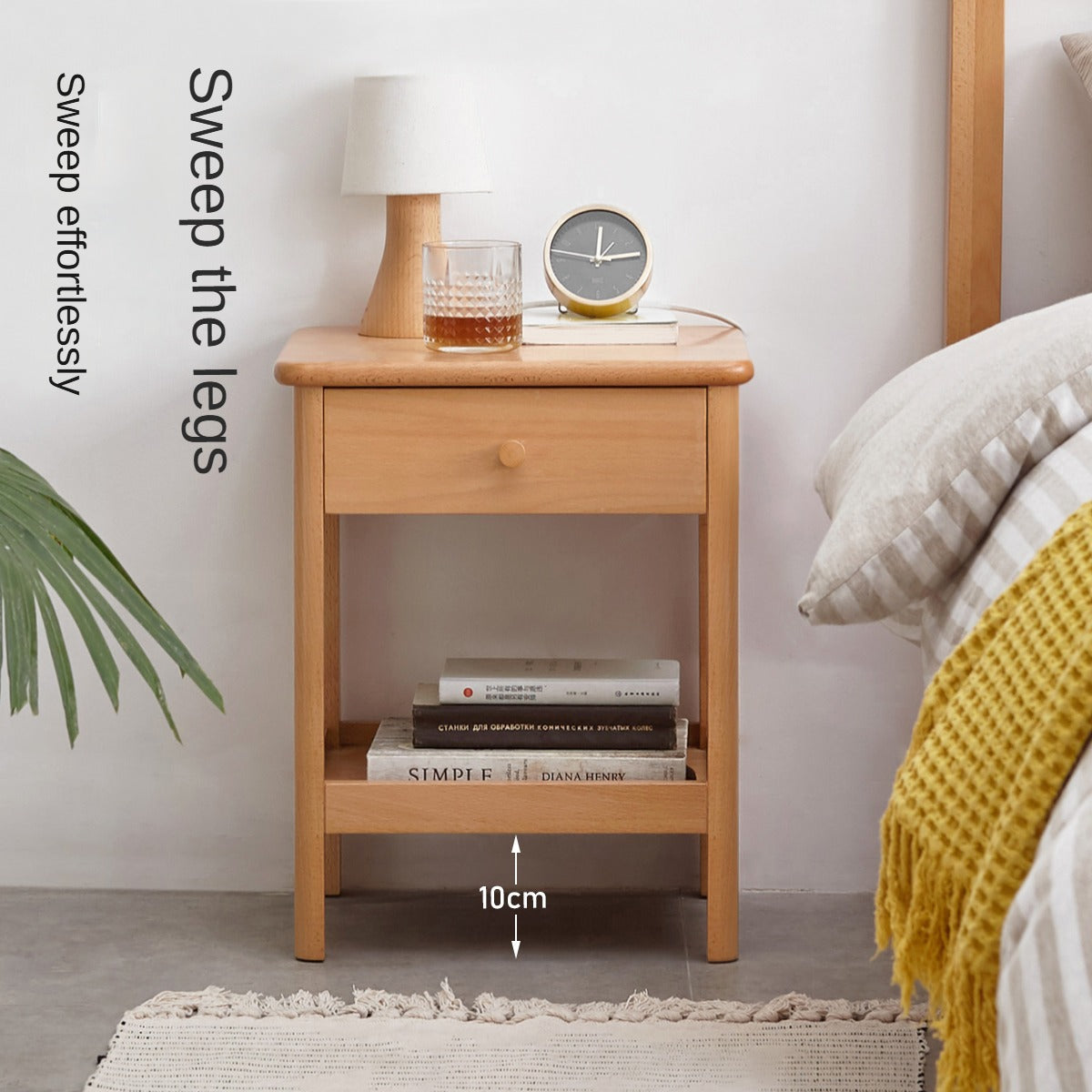 Solid Wood Nightstand - Beech & Pine Bedside Table for Bedroom, Modern & Rustic End Table with Storage Shelf - Perfect for Bedroom, Living Room, or Office