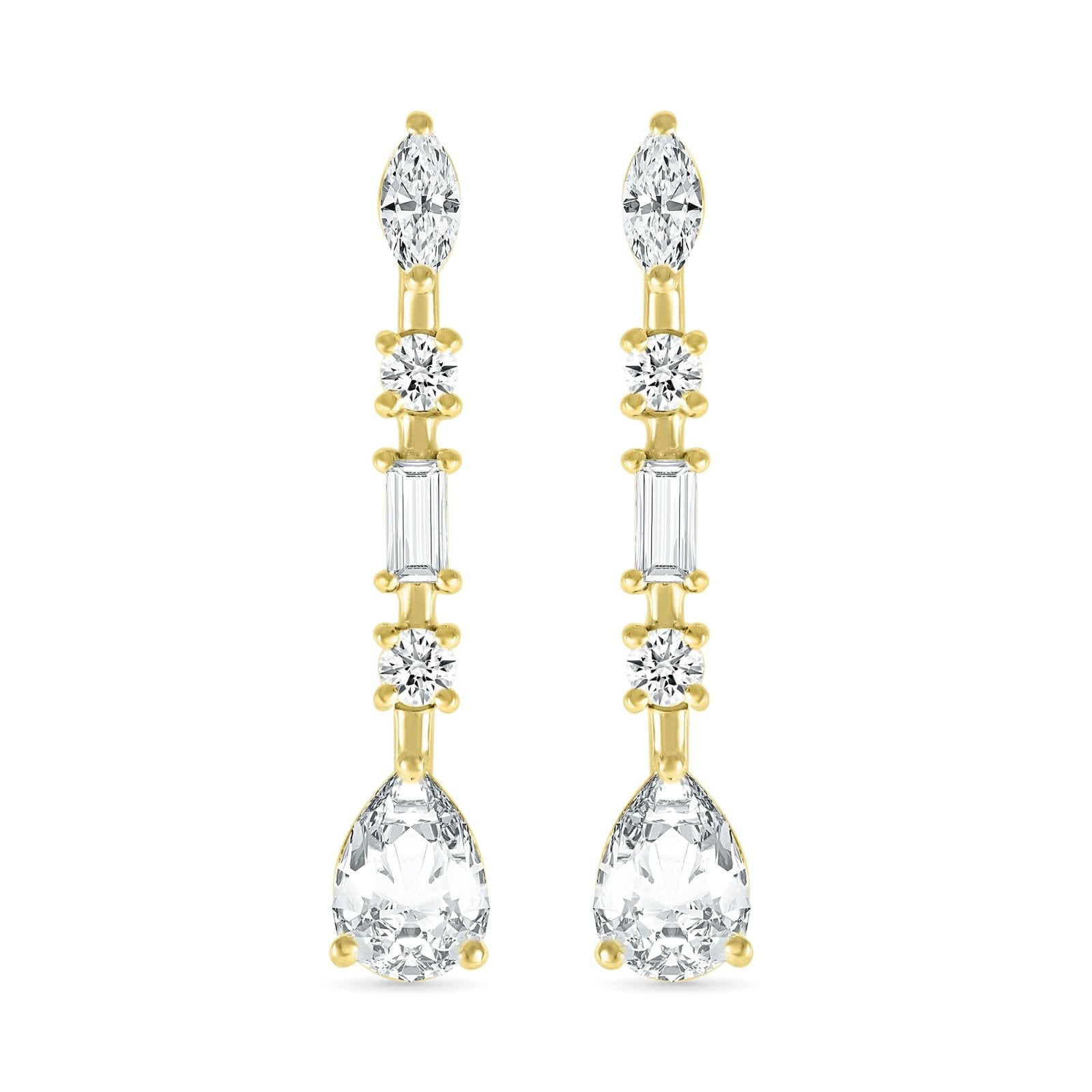 10k Yellow Gold Mixed Shape White Sapphire Dangle Earrings - Elegant Bridal Jewelry & Evening Party Accessories