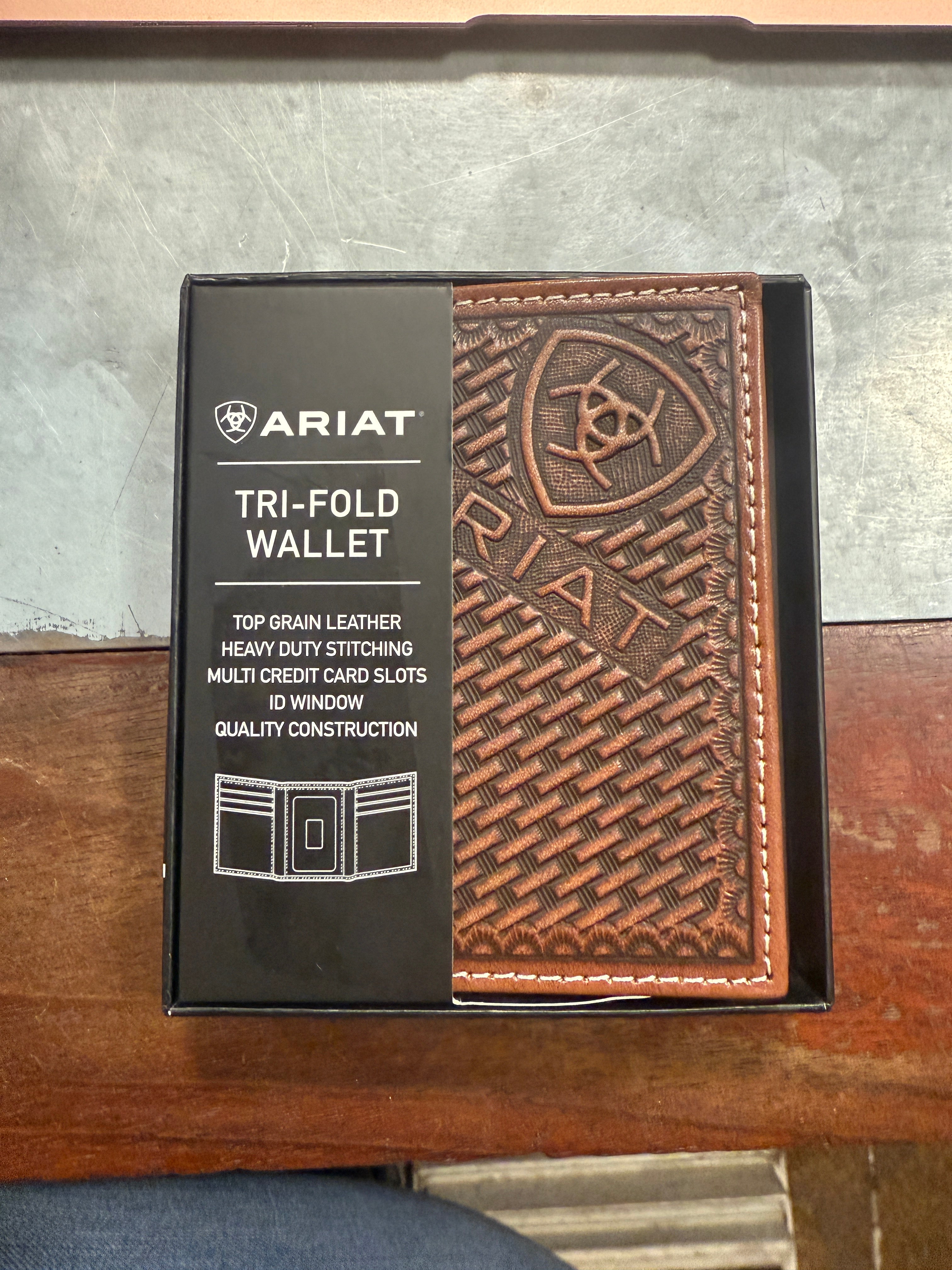 Ariat Men's Sunburst Basketweave Leather Wallet - Genuine Cowhide Bifold Wallet for Men with RFID Protection | Perfect for Everyday Carry, Travel & Business Use