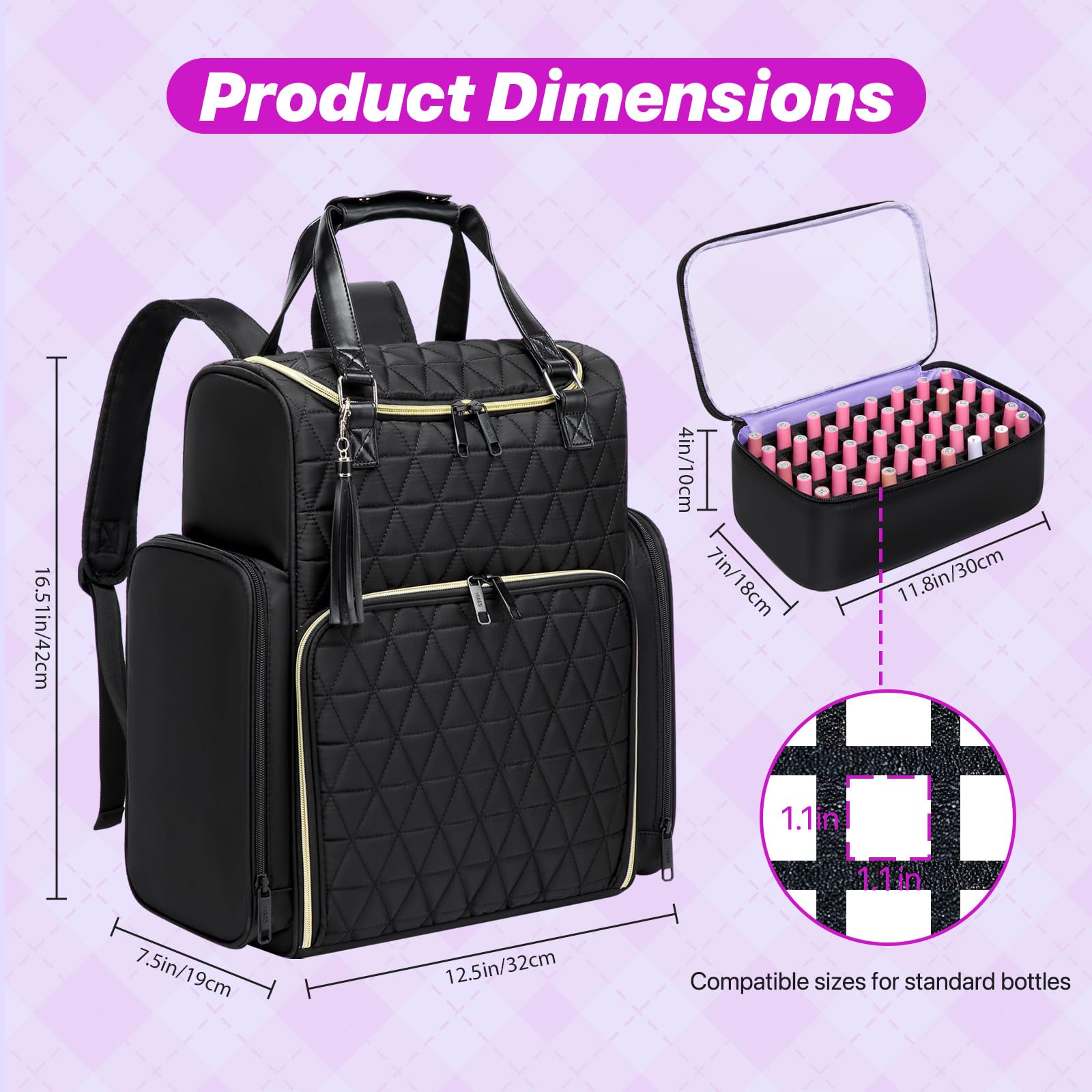 80 Bottle Nail Polish Organizer with Nail Lamp & 2 Polish Bags - Portable Travel Backpack for Manicure Tools (Holds 15ml/0.5oz Bottles) - Perfect for Salon Professionals & At-Home Nail Artists