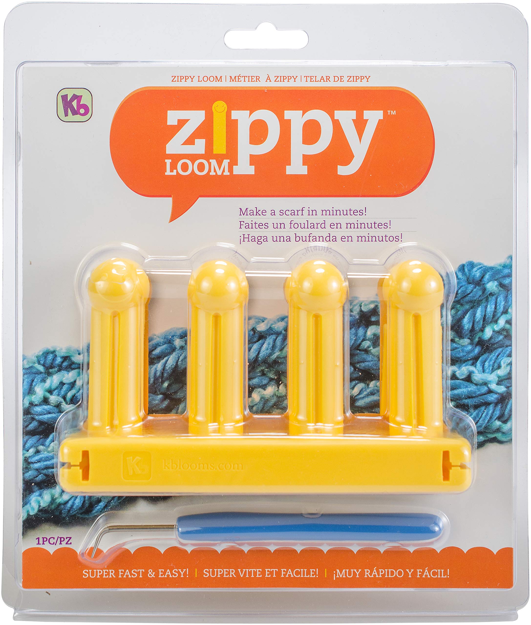 Authentic Knitting Board Zippy Knitting Loom - 5.25 x 3 Inch Yellow Knitting Loom Kit for Beginners | Perfect for DIY Scarf, Hat & Sock Making at Home