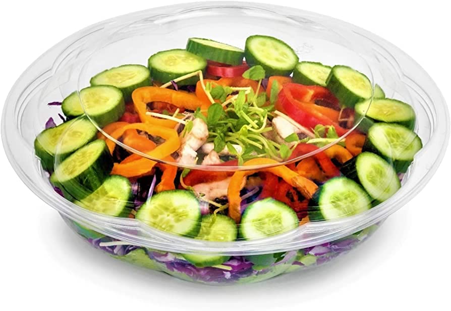 Bulk Clear Plastic Salad Containers with Lids - 50 Pack 64oz Disposable Airtight Food Storage Bowls for Meal Prep, Freshness Preservation | Perfect for Picnics, Office Lunches & Party Serving
