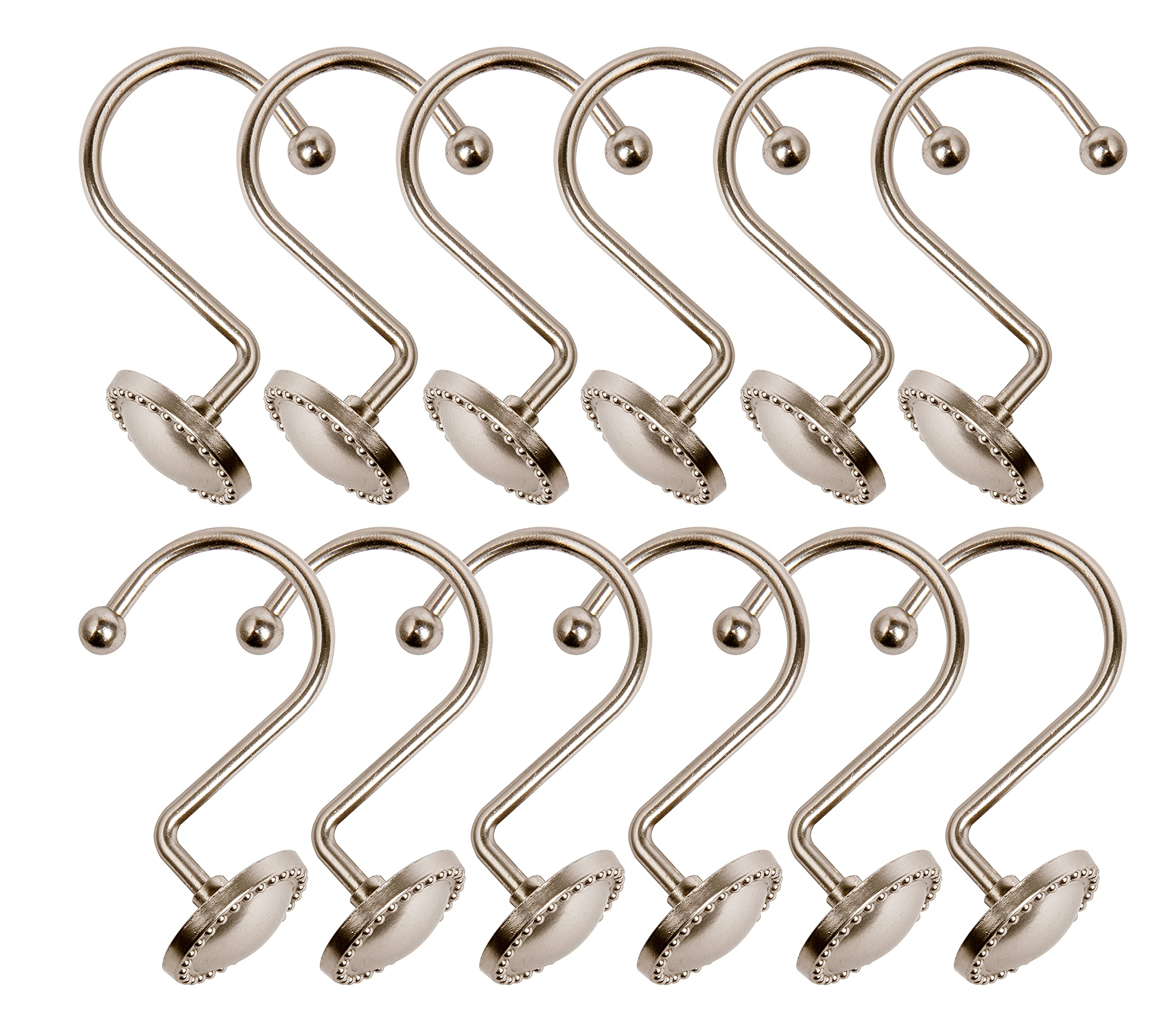 Utopia Alley Shower Curtain Hooks - 12 Pack Rustproof Brushed Nickel Bathroom Shower Rings for Curtains & Liners - Durable & Stylish for Home, Apartment, and Hotel Use