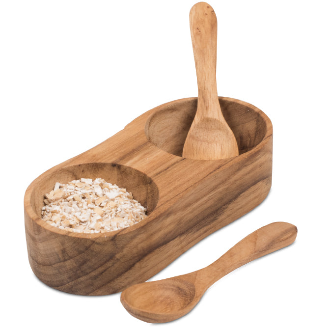 Premium Teak Wood Salt and Pepper Shaker Set with Stainless Steel Spoons - Elegant Dining Table Seasoning Dispenser for Home, Restaurant & Outdoor BBQ