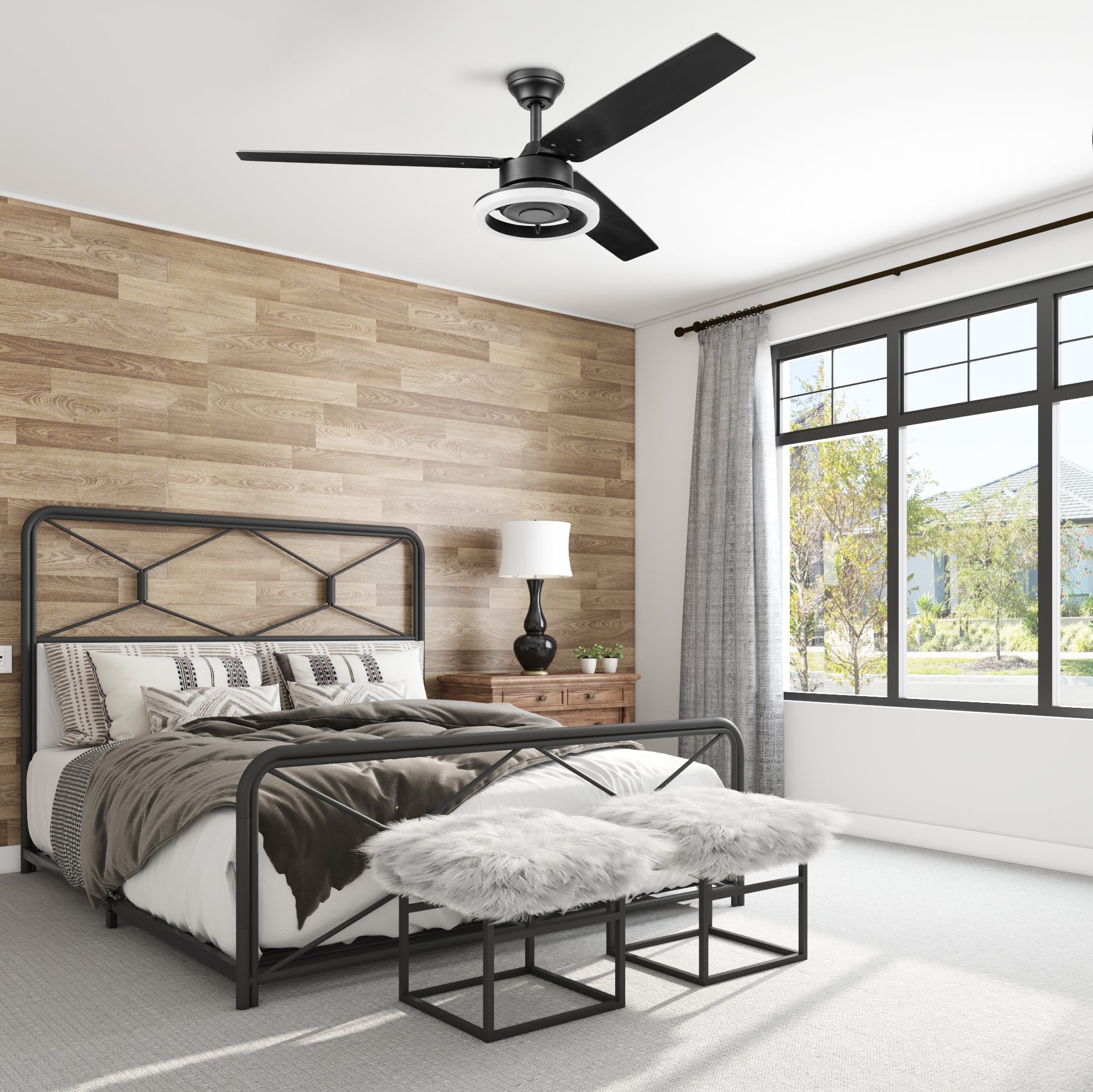 52 Inch Matte Black Orbis Ceiling Fan with Remote Control - Perfect for Living Room, Bedroom, and Outdoor Patio Cooling
