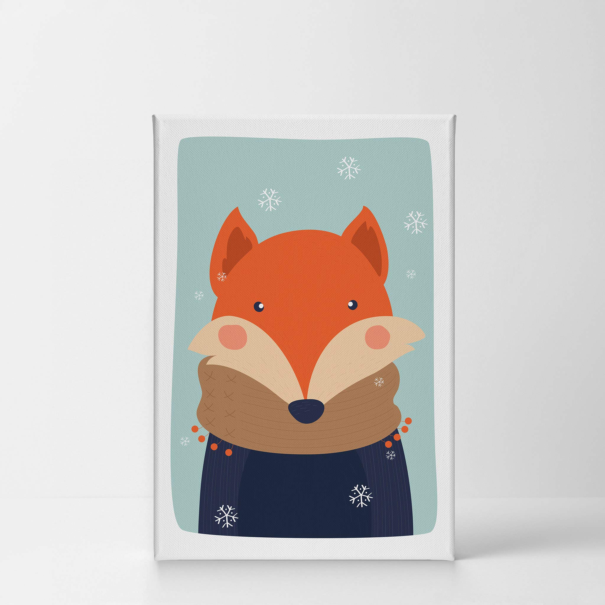Cute Fox Winter Theme Canvas Print - Turquoise Background Wall Art for Kids Room, Nursery & Baby Room Decor - Ready to Hang 17x11 - Made in USA | Perfect for Children's Bedroom, Playroom & Gift Ideas