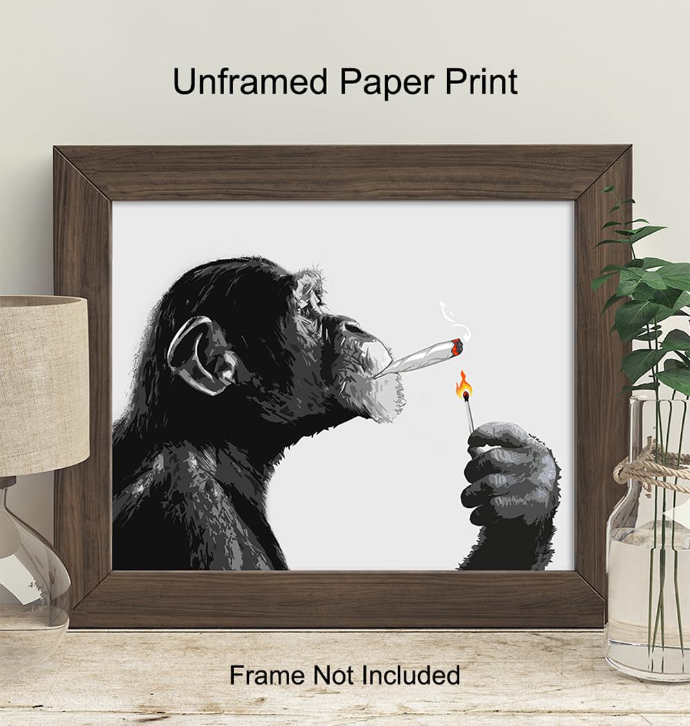 DOPE Chimp Smoking Weed Poster - 11x14 Psychedelic Wall Art for Stoner Room Decor - Trippy Cannabis Art Print - Unique Marijuana Gifts for Men - Perfect for Living Room, Bedroom & Smoke Lounge Decor