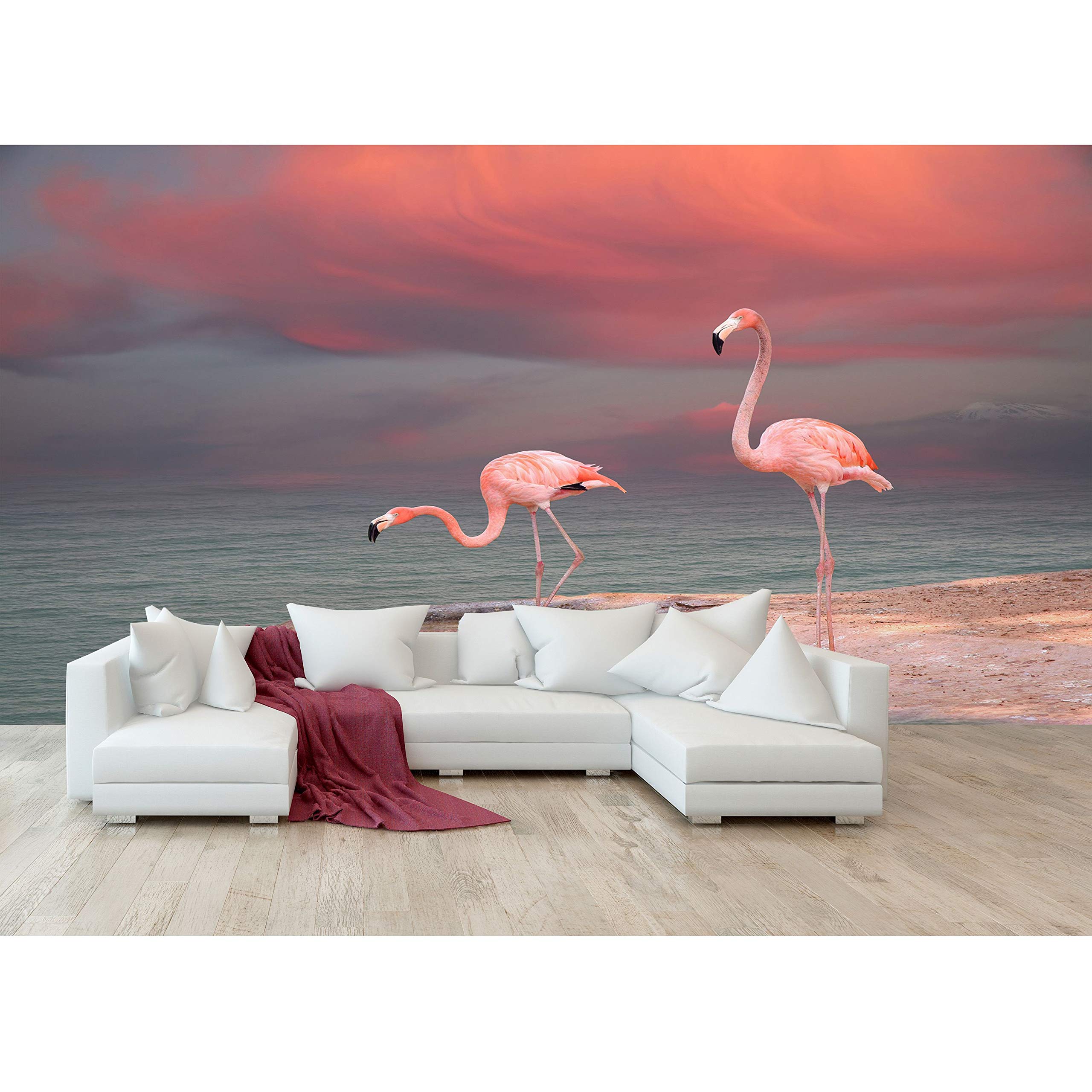 Flamingo Beach Wall Mural - Large 100x144 Inches Tropical Decor for Living Room, Bedroom & Nursery | Waterproof Peel & Stick Wallpaper