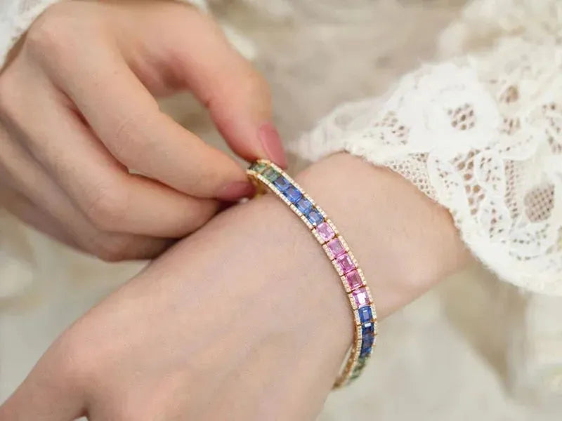 18K Yellow Gold Diamond & Aquamarine Bracelet for Women - Luxury Elegant Jewelry for Parties, Weddings & Special Occasions