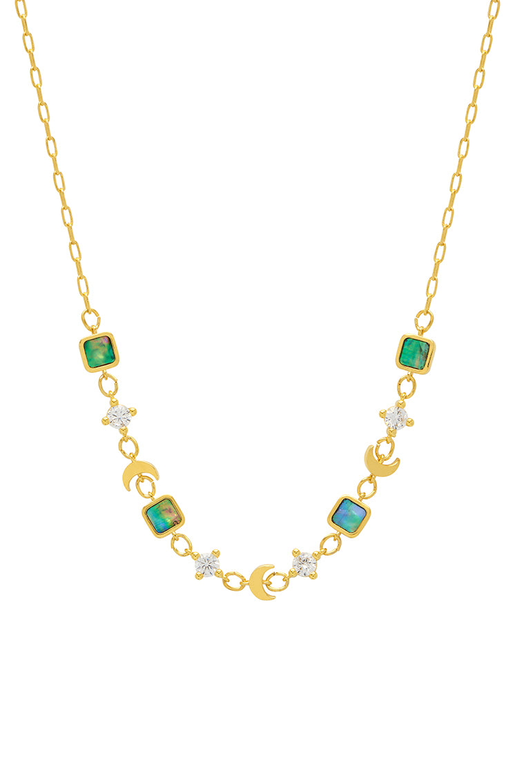 Elegant Abalone CZ Moon Pendant Necklace for Women - Perfect for Date Nights & Special Occasions