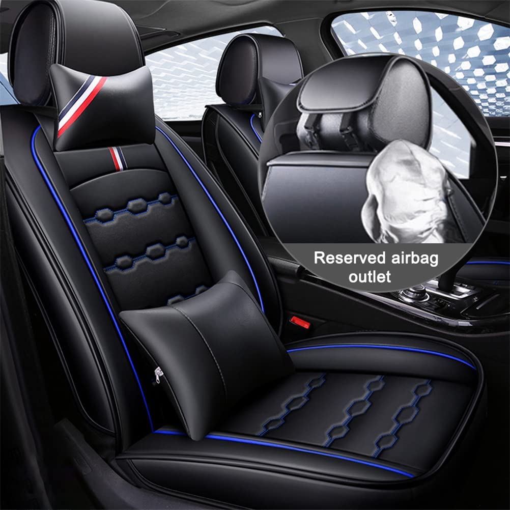 Luxury PU Leather Front & Rear Seat Covers with Headrest Backrest Cushions for Ford Crown Victoria - Breathable Comfortable Black & Blue Car Seat Protectors - Perfect for Daily Commute, Road Trips & Car Interior Protection
