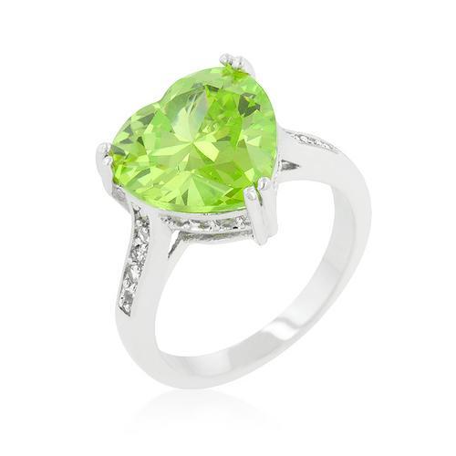 Apple Green Heart Ring - Sterling Silver Adjustable Ring for Women, Elegant Jewelry Gift for Her | Perfect for Valentine's Day, Anniversary, Birthday & Everyday Wear