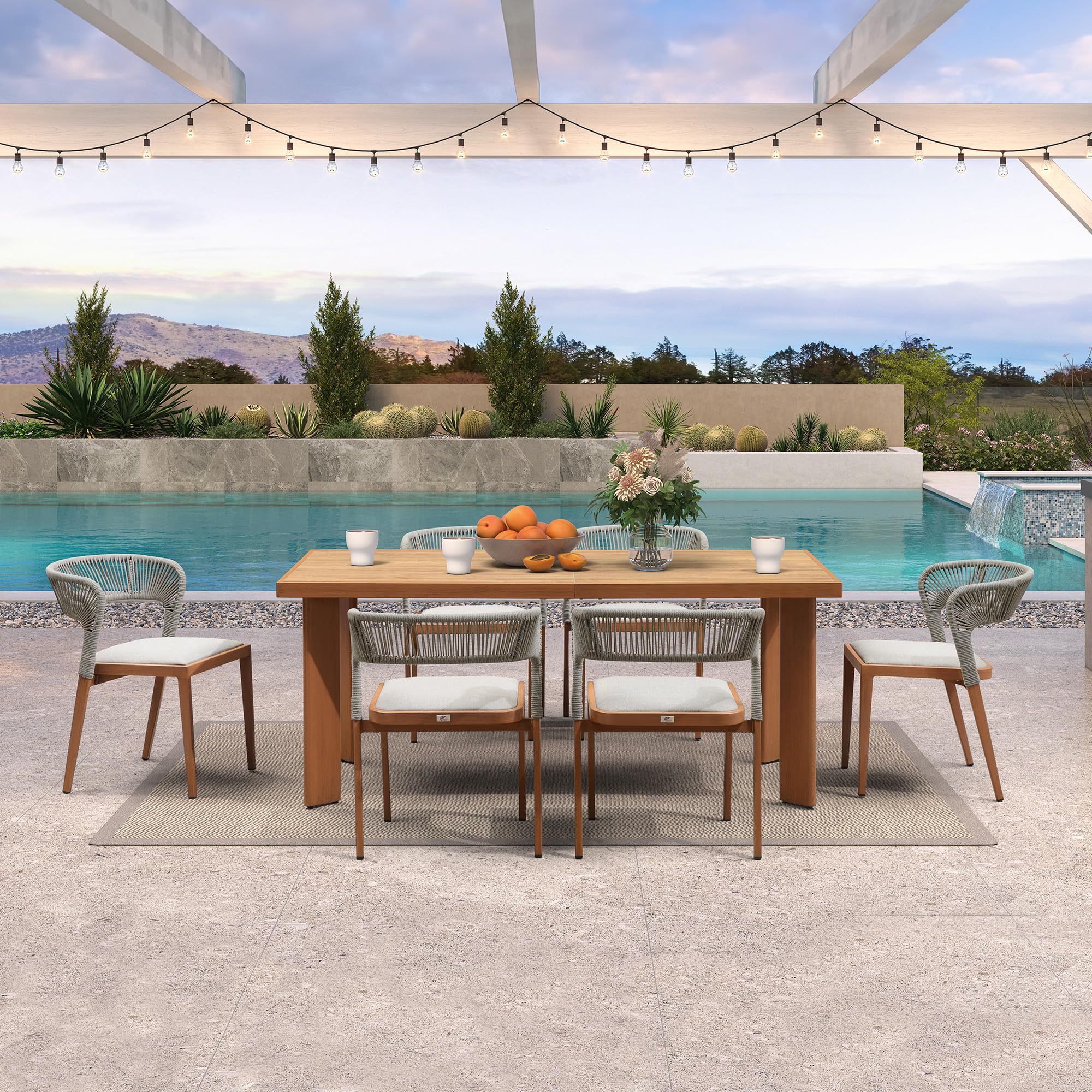 PURPLE LEAF 7-Piece Outdoor Dining Set - Aluminum Wicker Rattan Patio Table & Chairs - Brown Garden Furniture for Lawn, Porch & Backyard | Perfect for Outdoor Entertaining & Relaxation