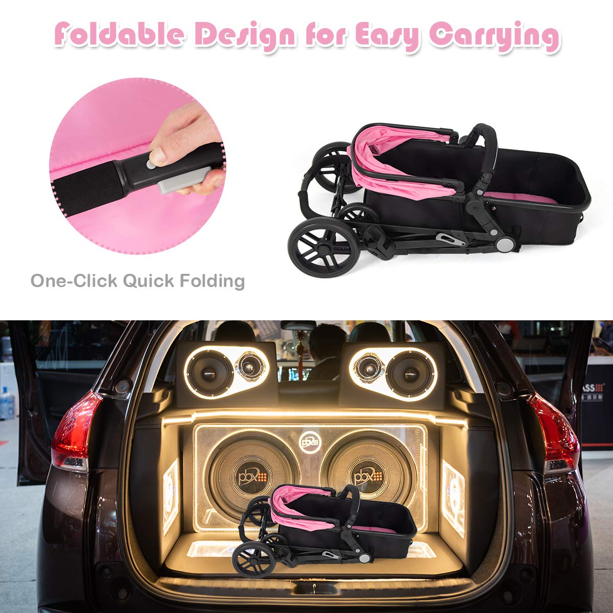**HONEY JOY Baby Stroller - Convertible Infant Bassinet Stroller with Adjustable Canopy & Backrest, Large Storage Basket & Cup Holder, Foldable Newborn Carriage Pram (Pink) | Perfect for Walks, Travel & Shopping**