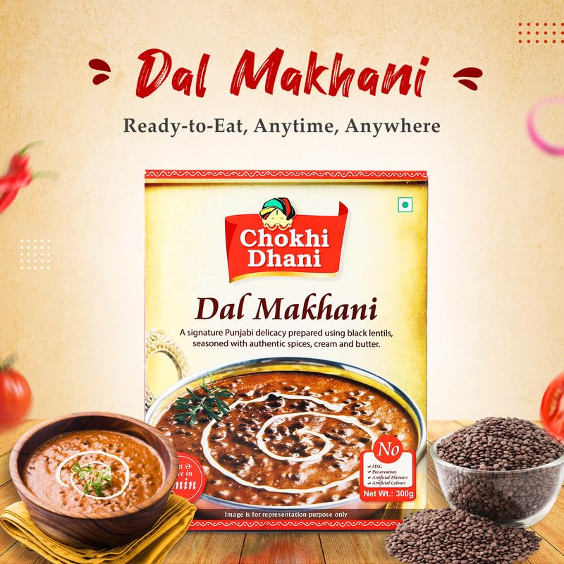 Chokhi Dhani Dal Makhani Instant Ready-to-Eat Meal - 300g Pack | Authentic Indian Lentil Curry | Microwave & Stove Top Ready in 2 Minutes | Perfect for Quick Lunches, Office Meals & Busy Weeknights