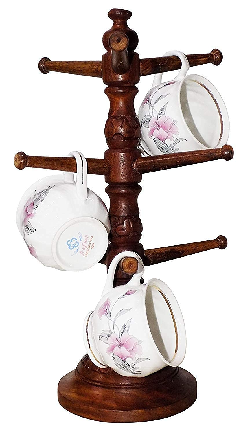 WOODISA KRAFTS Premium Wrought Iron Kitchen Organizer - 6-Hook Coffee Mug & Tea Cup Display Rack (Black) - Perfect for Pantry, Coffee Bar, and Kitchen Organization