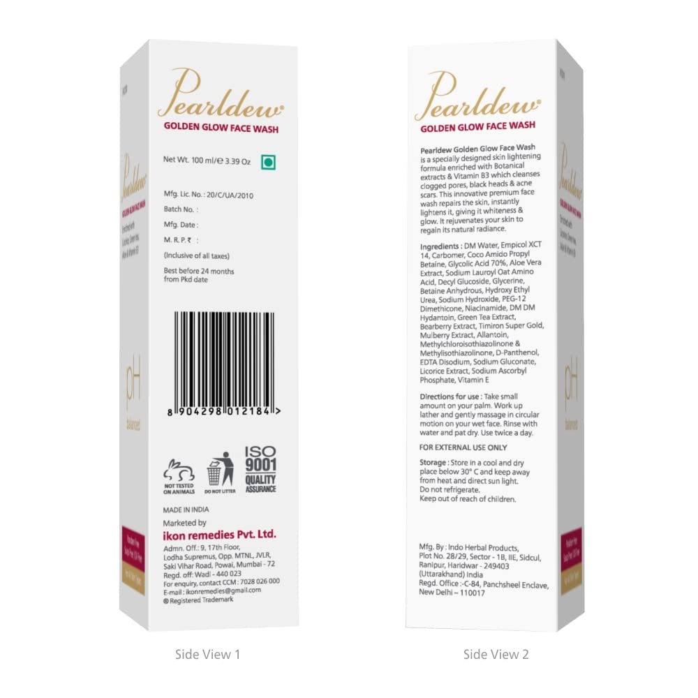 Pearldew Golden Glow Face Wash with Licorice, Green Tea & Aloe - 100ml Organic Vitamin E & B3 Cleanser | Oil-Free, Soap-Free, Paraben-Free | Brightening & Hydrating for Daily Skincare Routine
