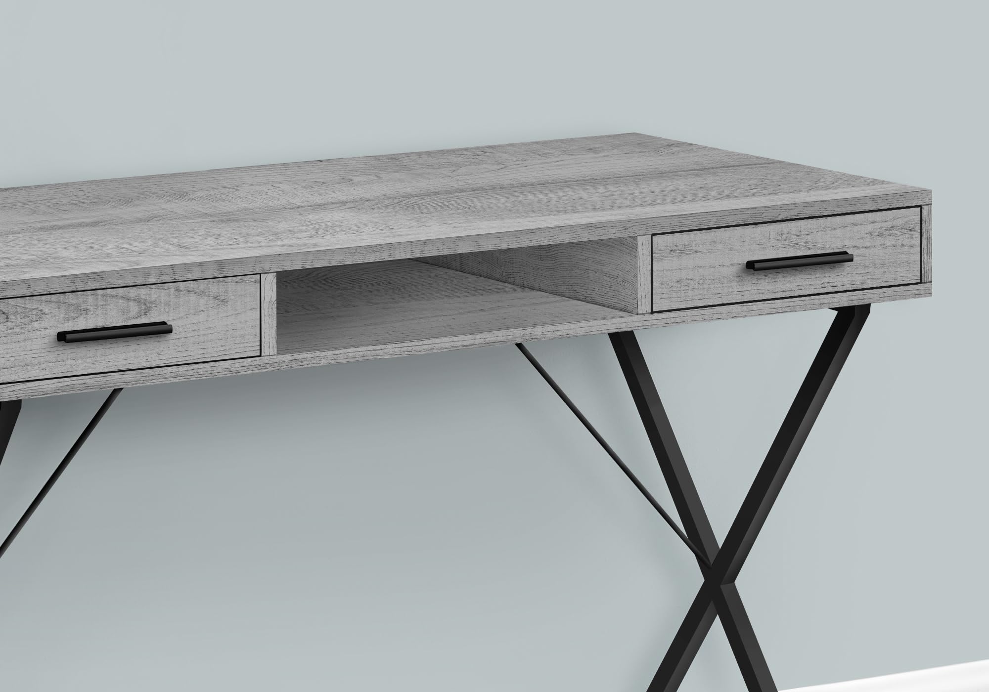 Monarch Specialties 7792 42-inch Computer Desk with Storage Drawers - Modern Home Office Desk for Laptop & Work, Left/Right Setup, Metal Frame & Laminate Surface in Grey/Black - Perfect for Small Spaces & Remote Work