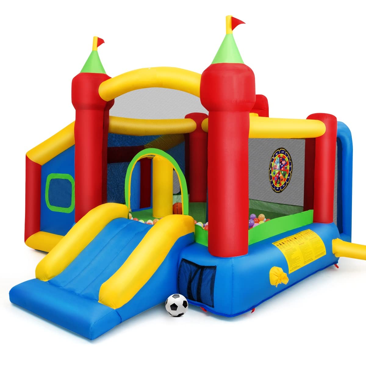 OLAKIDS Inflatable Bounce House with Slide & Ball Pit - Outdoor/Indoor Jumping Castle for Kids with Dart Target, Carrying Bag & Repair Kit - Perfect for Birthday Parties, Backyard Fun & Summer Activities