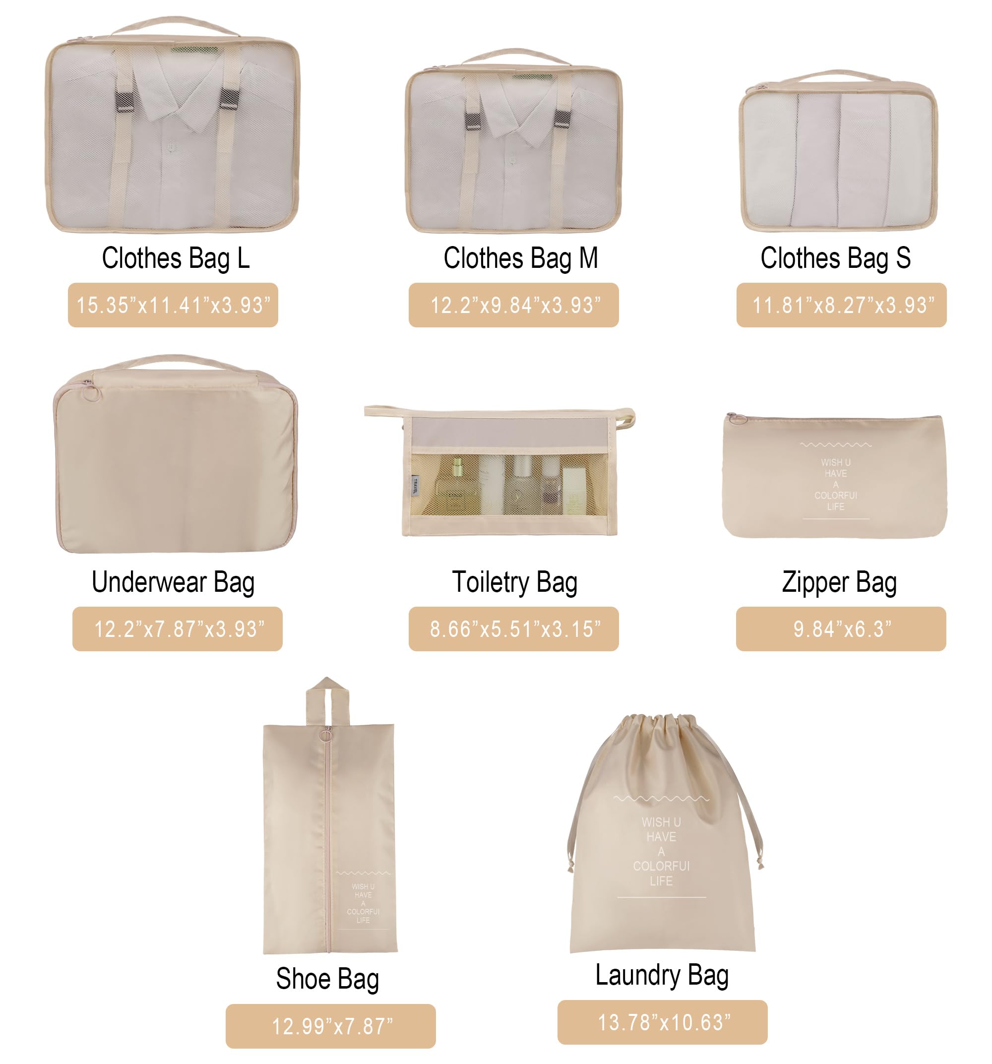 Vercord 8-Piece Travel Packing Cubes Set - Luggage Organizers with Laundry Bags | Perfect for Carry-Ons, Business Trips & Vacation Packing