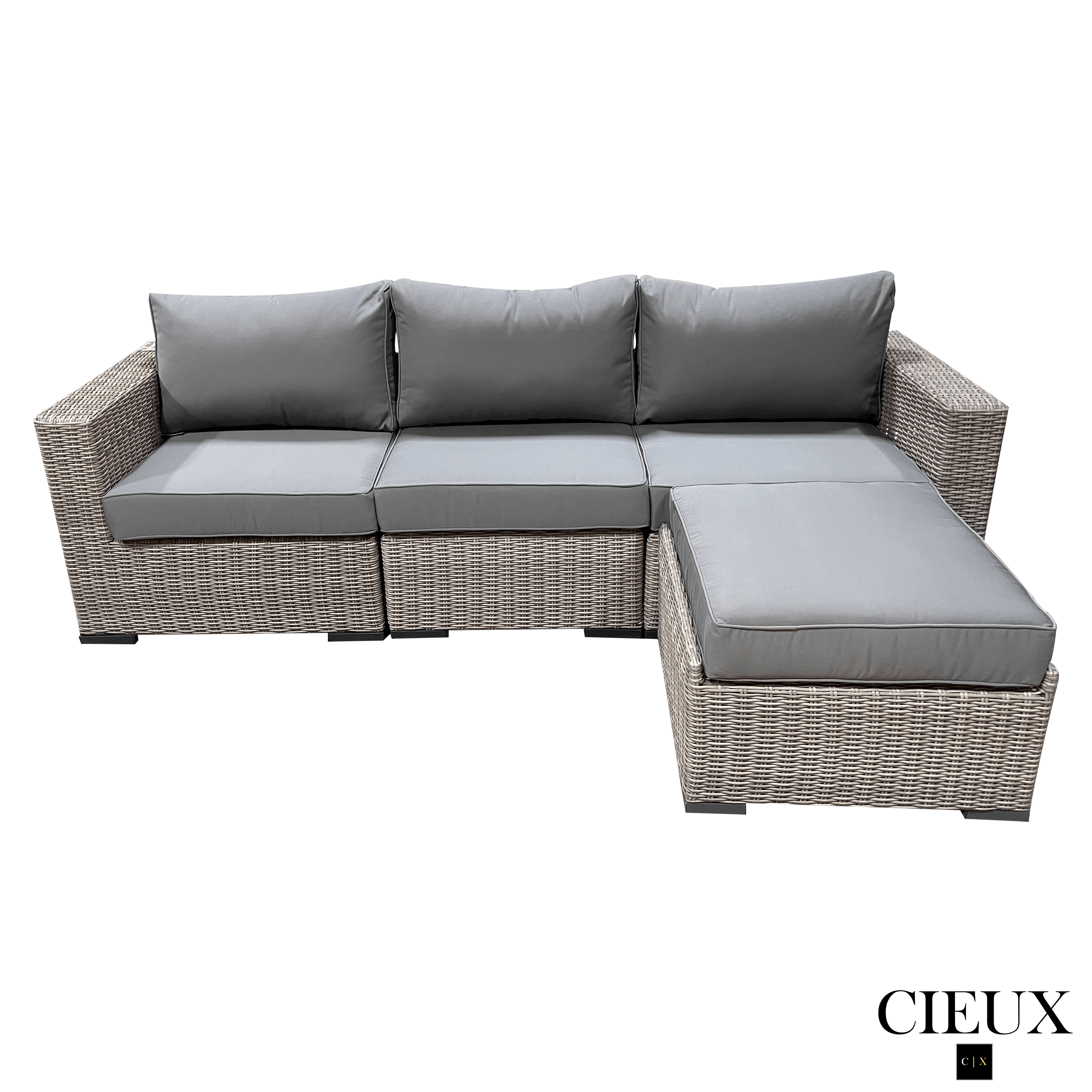 Riviera Outdoor Patio Wicker Sectional Sofa Set - Medium Grey Weather-Resistant Wicker with Sunbrella Charcoal Cushions | Perfect for Backyard, Poolside & Garden Relaxation