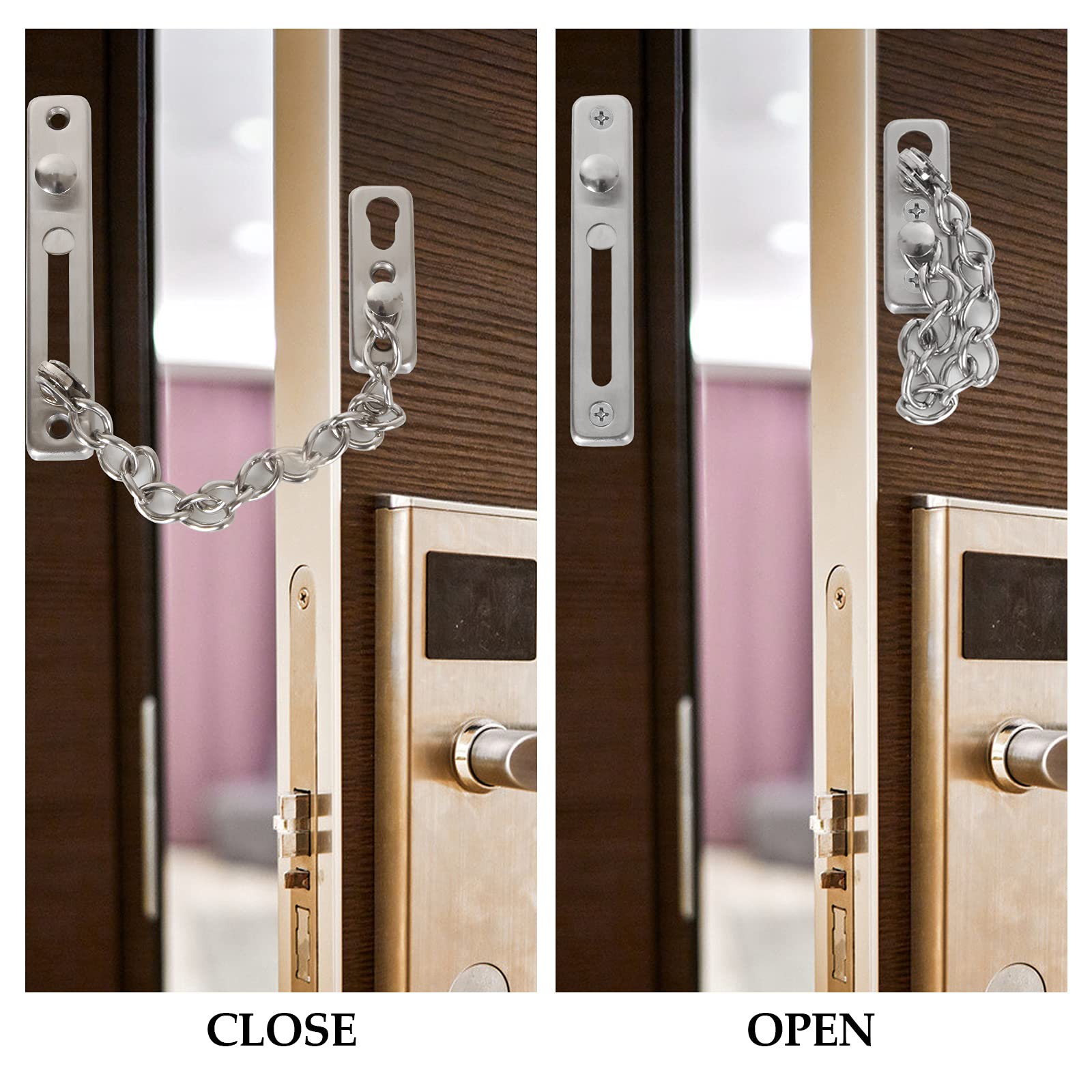 Heavy Duty Stainless Steel Door Security Chain Lock - 5 Pack Anti-Theft Spring Press Lock with Screws for Home & Apartment Safety - Silver Polished Finish for Interior/Exterior Doors
