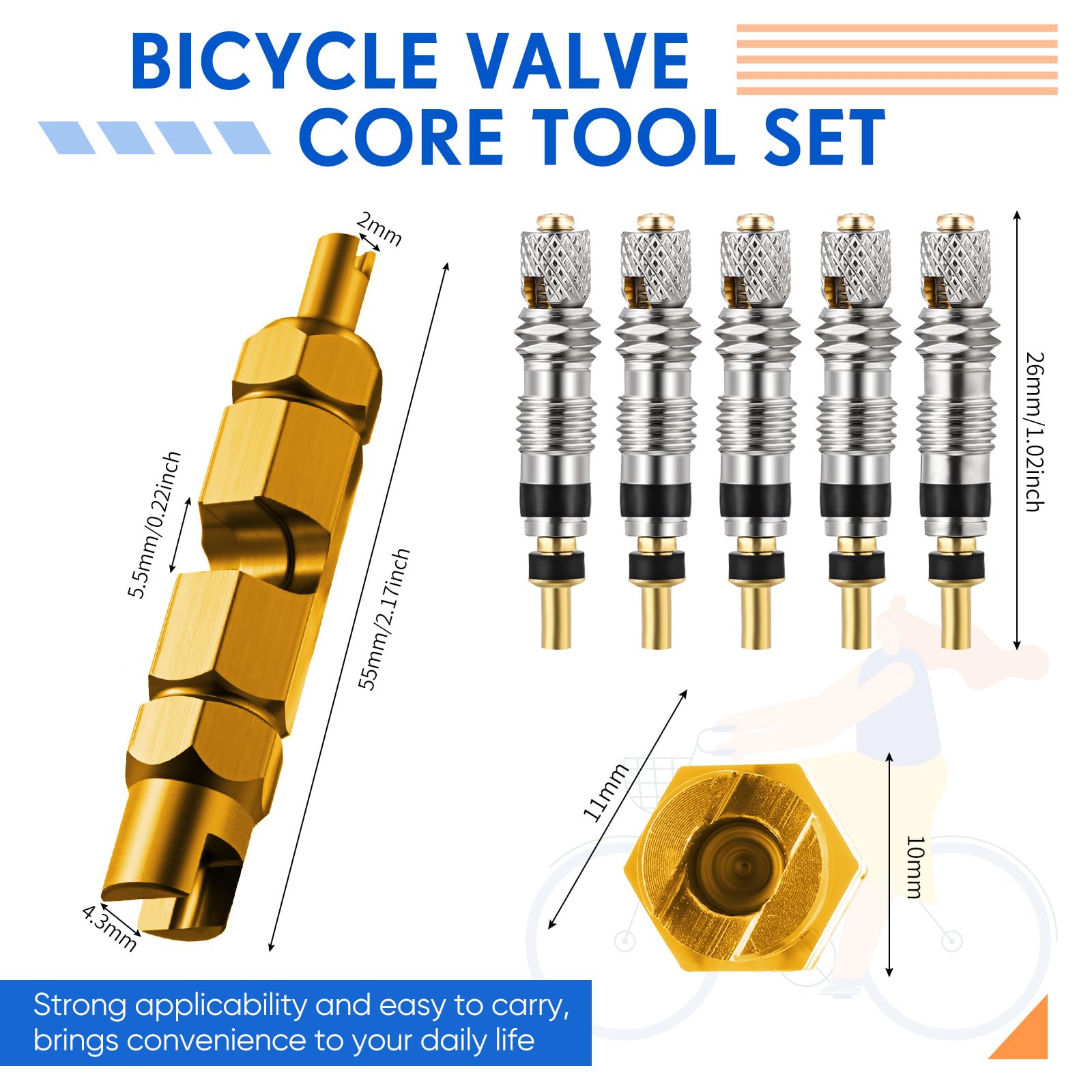 Frienda Valve Core Remover Tool Kit - Bicycle Tire Valve Tightener with 10 Brass Cores for Bike Repair & Maintenance | Perfect for Road Bikes, Mountain Bikes & BMX Tires