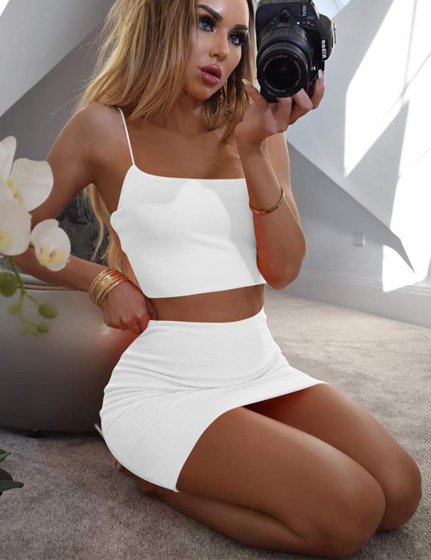 Kaximil Women's Summer 2 Piece Outfit - Sexy Cami Crop Top & Bodycon Skirt Mini Club Dress Set | Perfect for Night Out, Party, Date Night & Vacation