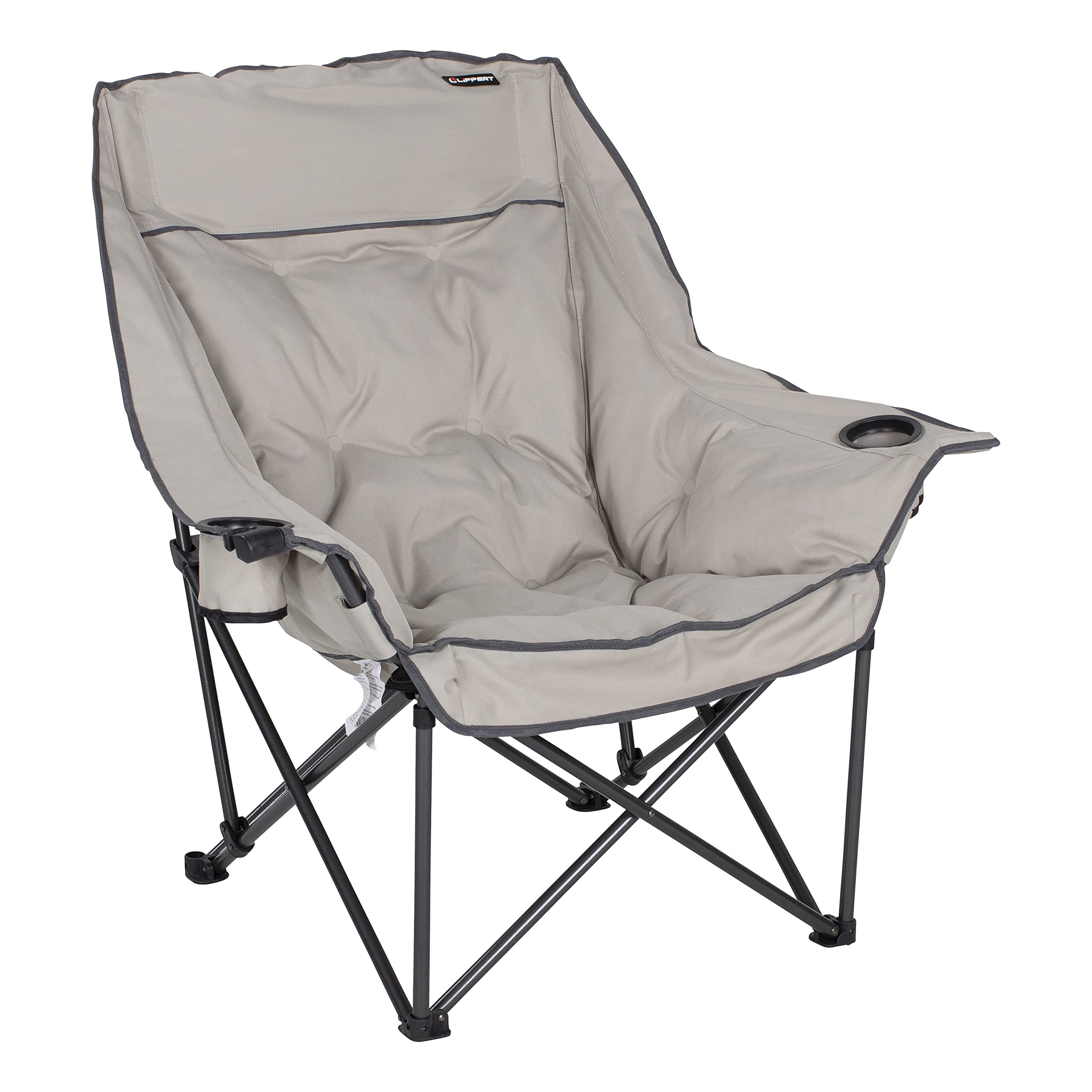 Lippert Big Bear Heavy Duty Camping Chair - 400 lb Capacity, Durable Mesh Fabric, High-Loft Cushion, Carry Bag, Dual Cup Holders & Wine Glass Holder (Sand) - Perfect for Outdoor Camping, Picnics, Beach Trips, and Backyard Relaxation