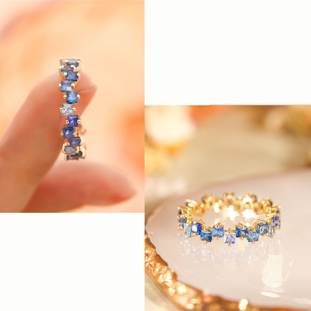 Multi Stone Eternity Stacking Rings for Women - 14K Gold Plated Wedding Band Set, Stackable Rings for Anniversary, Birthday Gift (Style A0035) | Perfect for Layering, Everyday Wear & Special Occasions